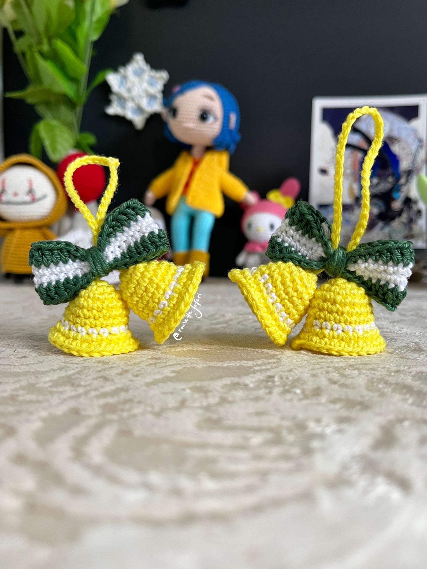 Crochet Amigurumi Bells with ribbon plush ornament