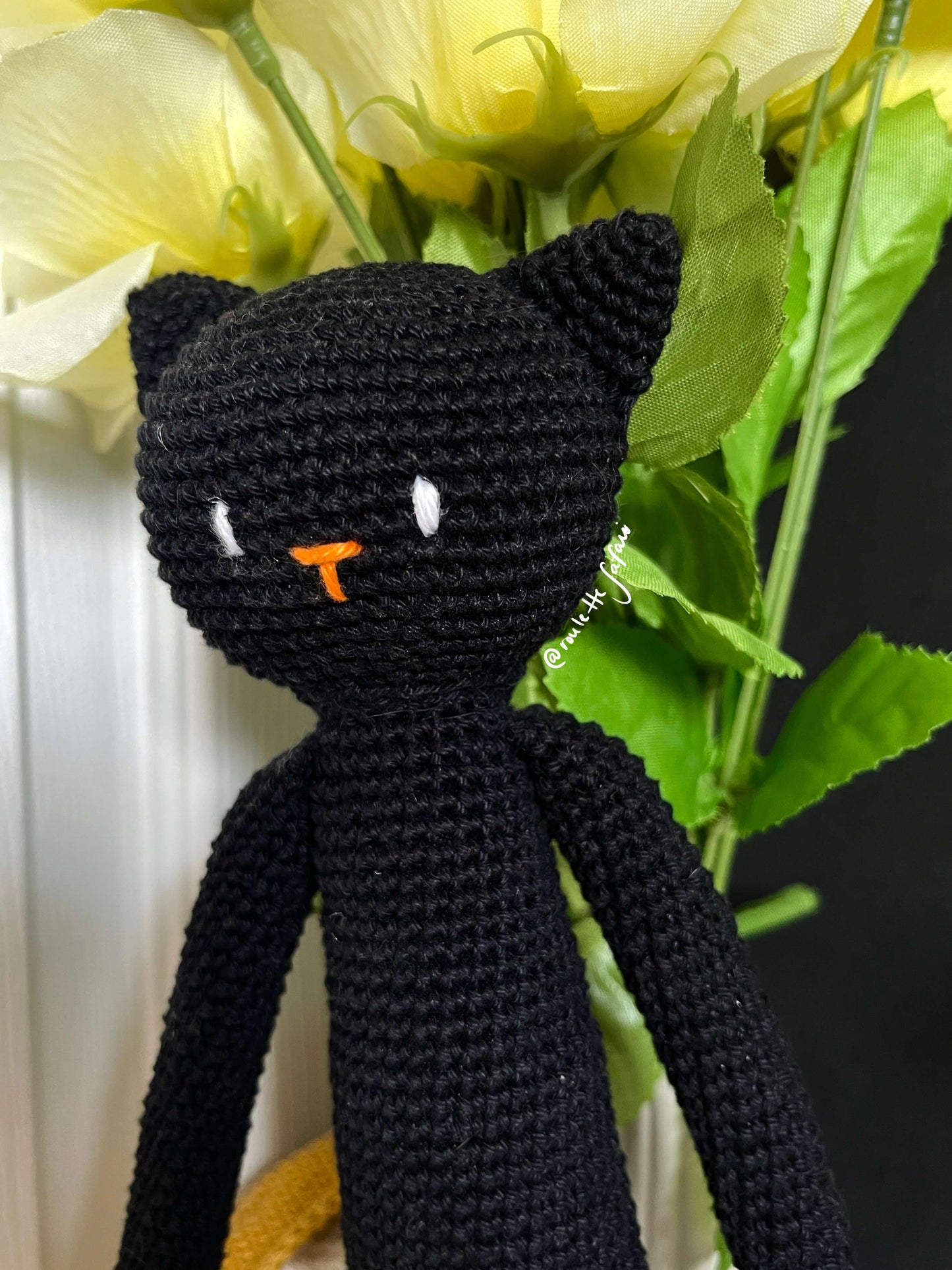Black Crochet Amigurumi Long legged Cat Monsieur Elegant Chat Noir plush toy