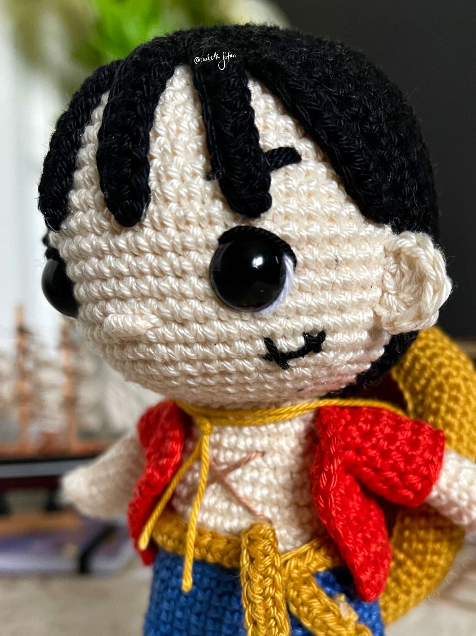 Crochet Amigurumi Pirate with a straw hat inspired Anime Luffy one piece plush doll