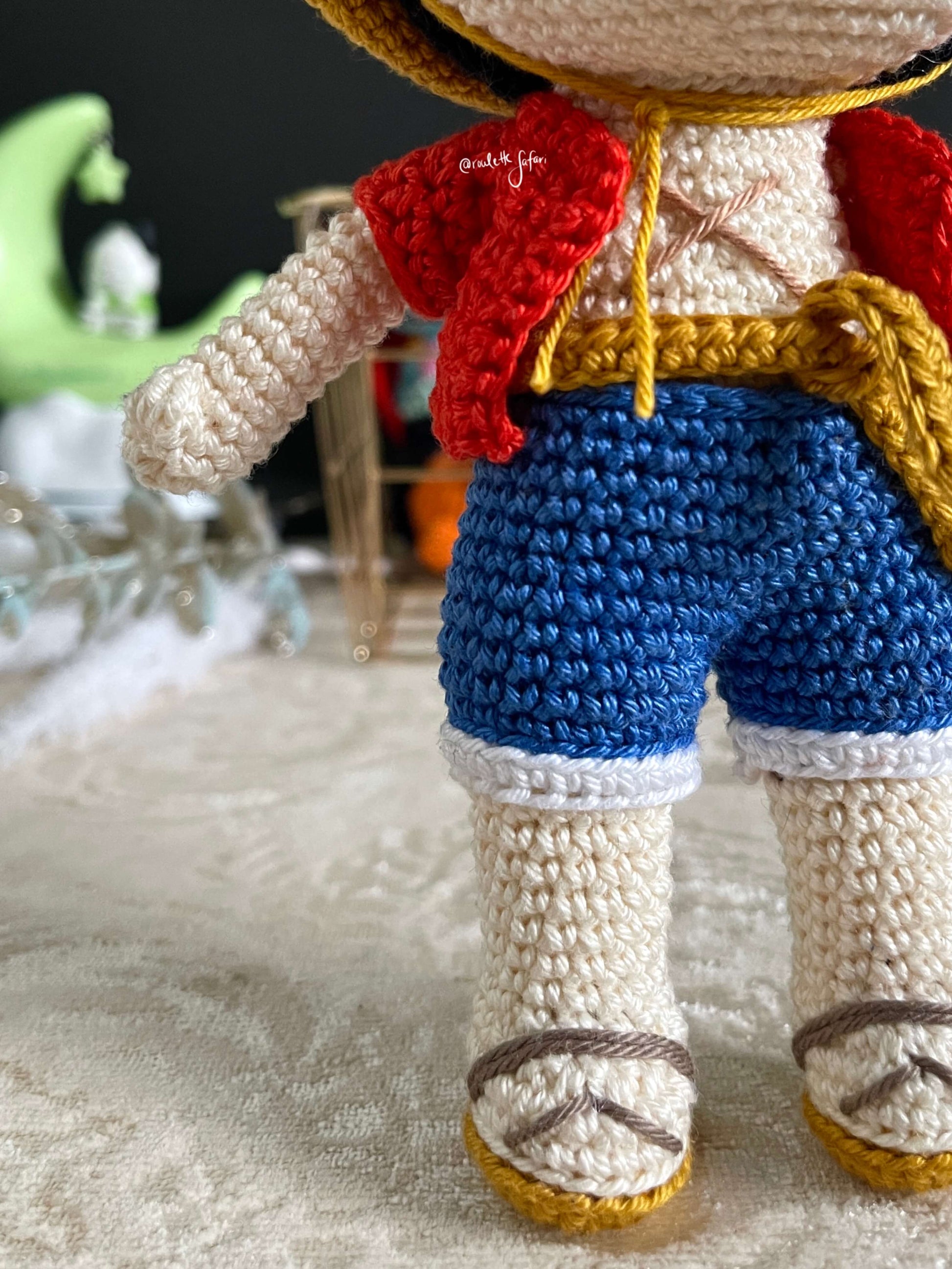 Crochet Amigurumi Pirate with a straw hat inspired Anime Luffy one piece plush doll