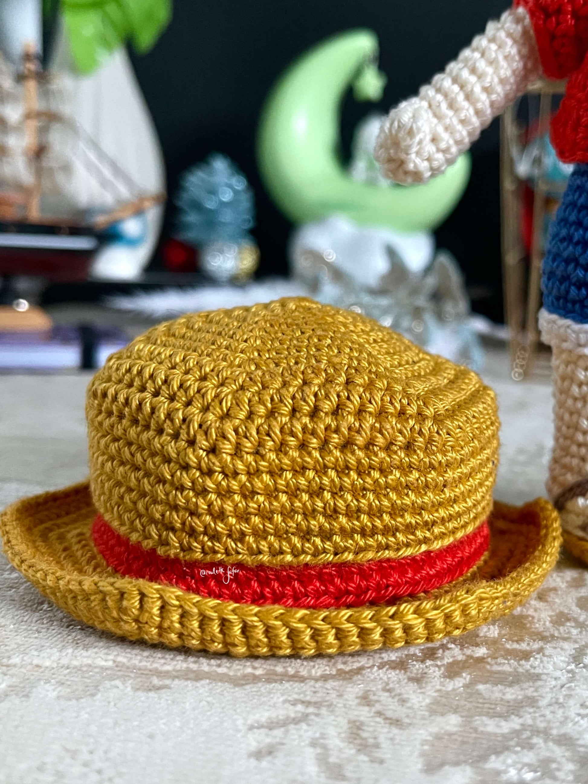 Crochet Amigurumi Pirate with a straw hat inspired Anime Luffy one piece plush doll