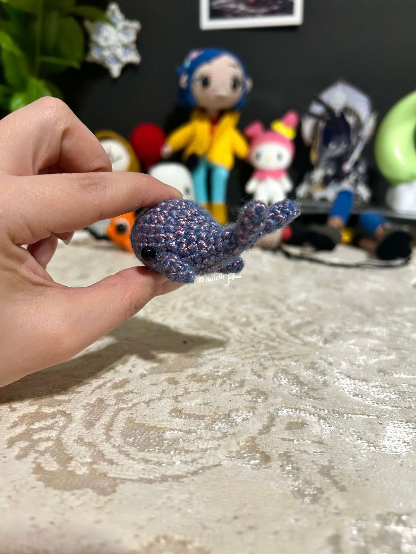 Pink Blue Crochet Amigurumi Whale plush toy keychain