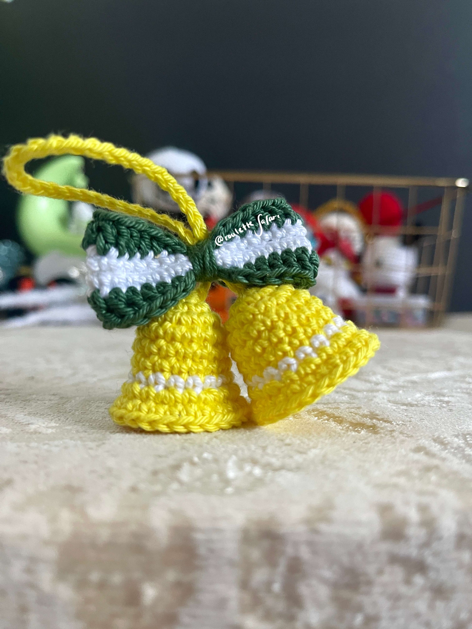 Crochet Amigurumi Bells with ribbon plush ornament