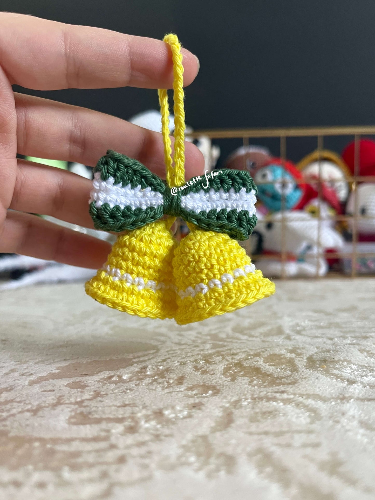 Crochet Amigurumi Bells with ribbon plush ornament