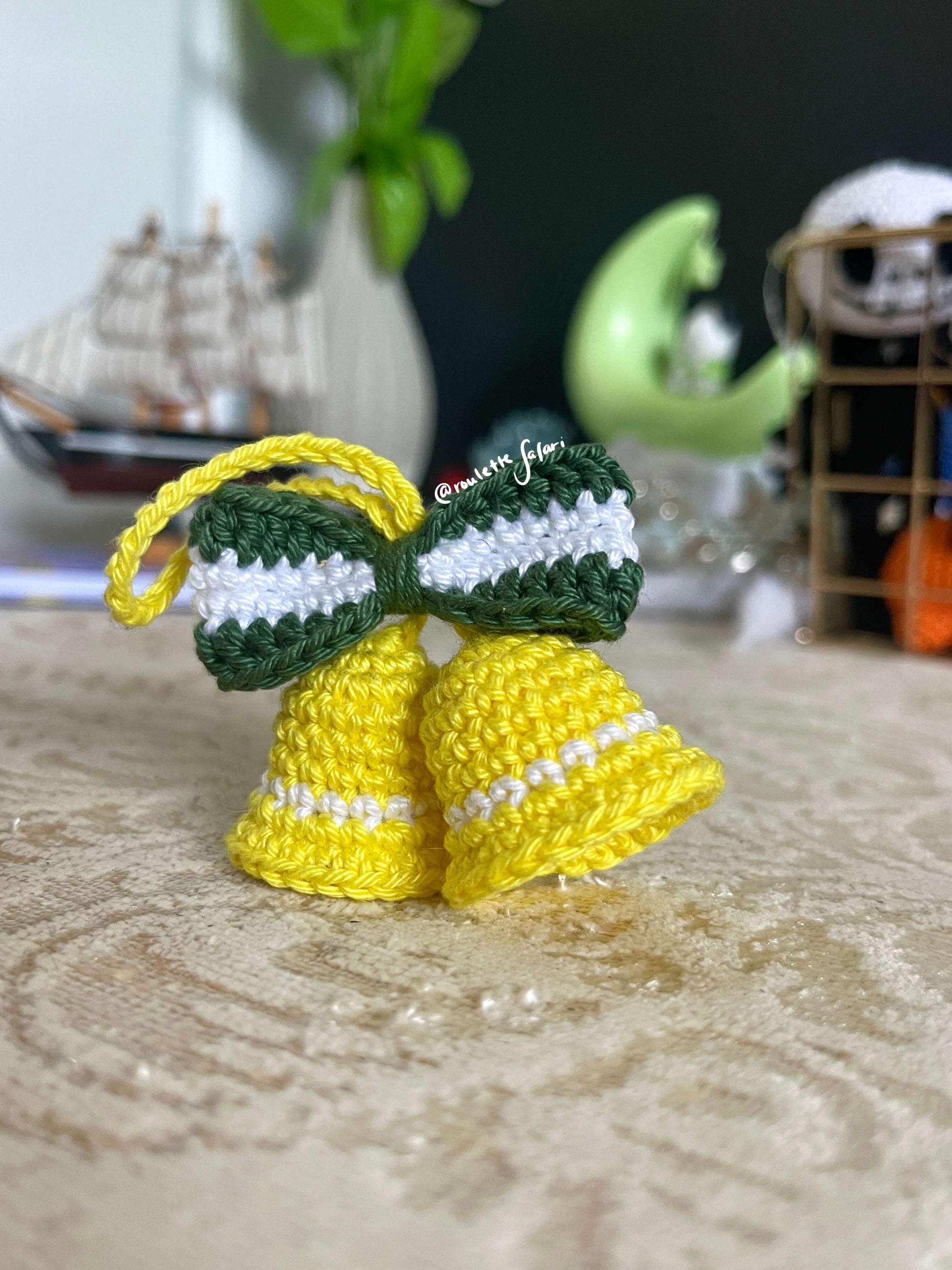 Crochet Amigurumi Bells with ribbon plush ornament