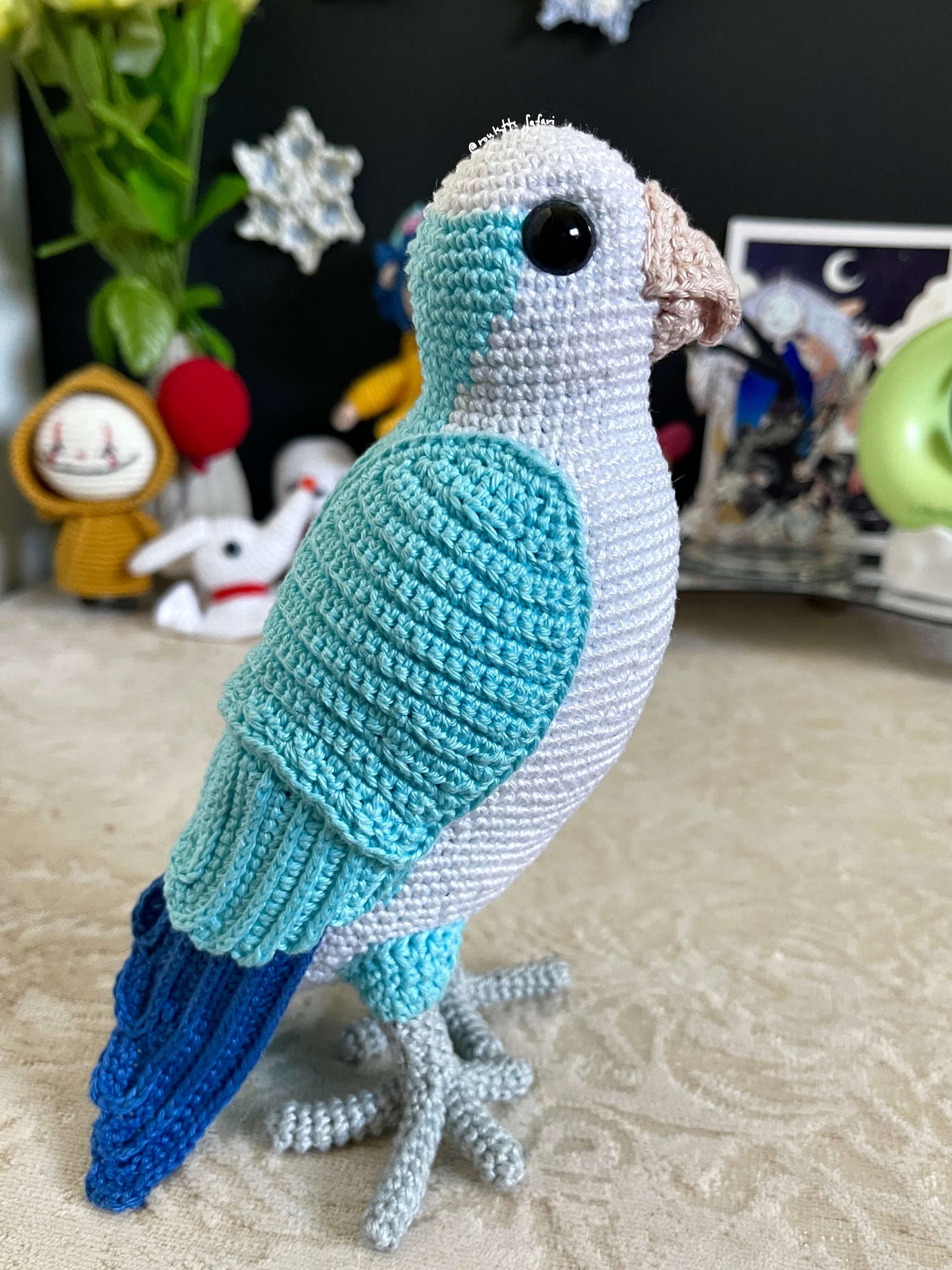 Crochet Amigurumi Blue Parakeet Parrot Conure plush toy