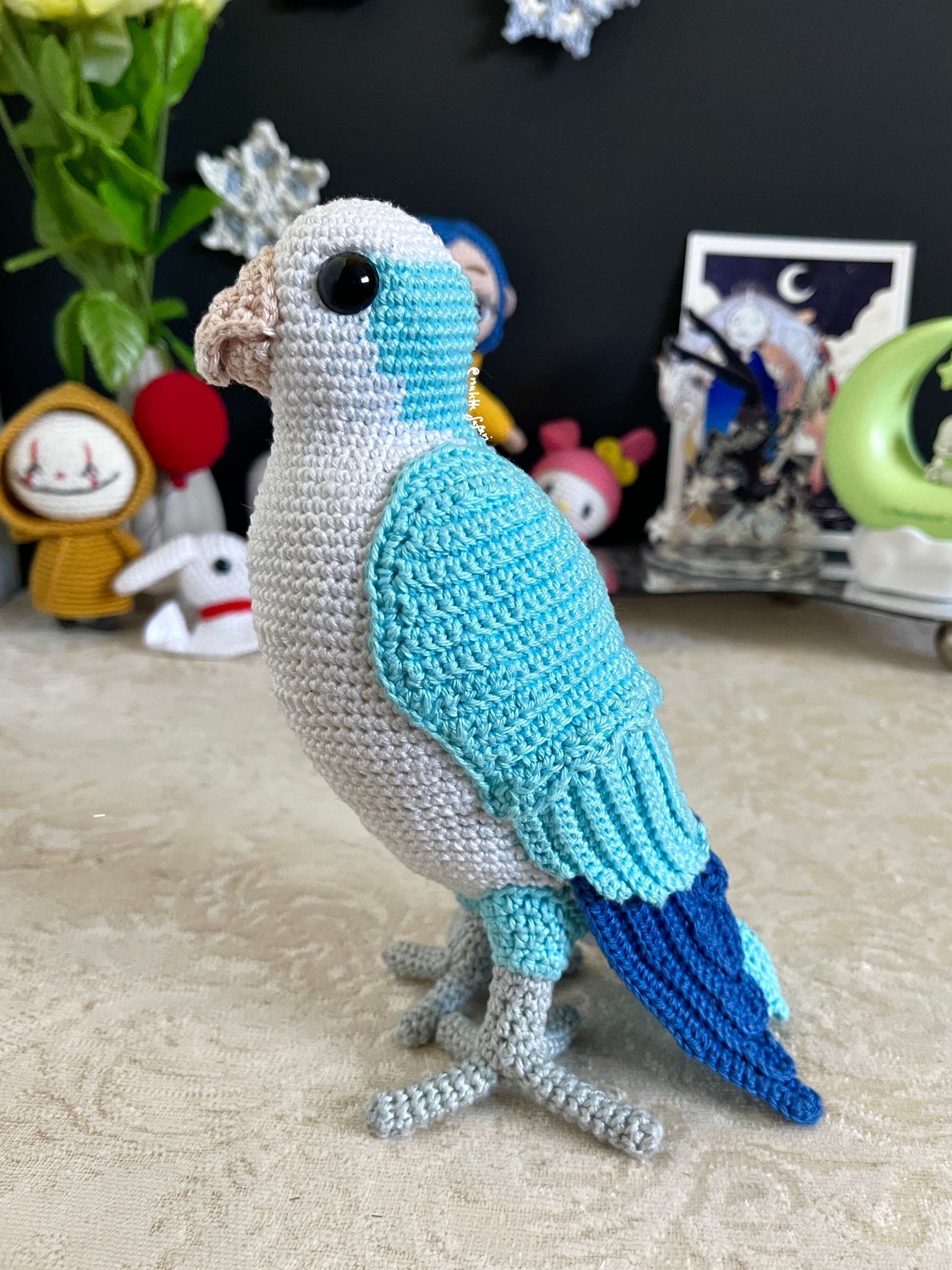 Crochet Amigurumi Blue Parakeet Parrot Conure plush toy