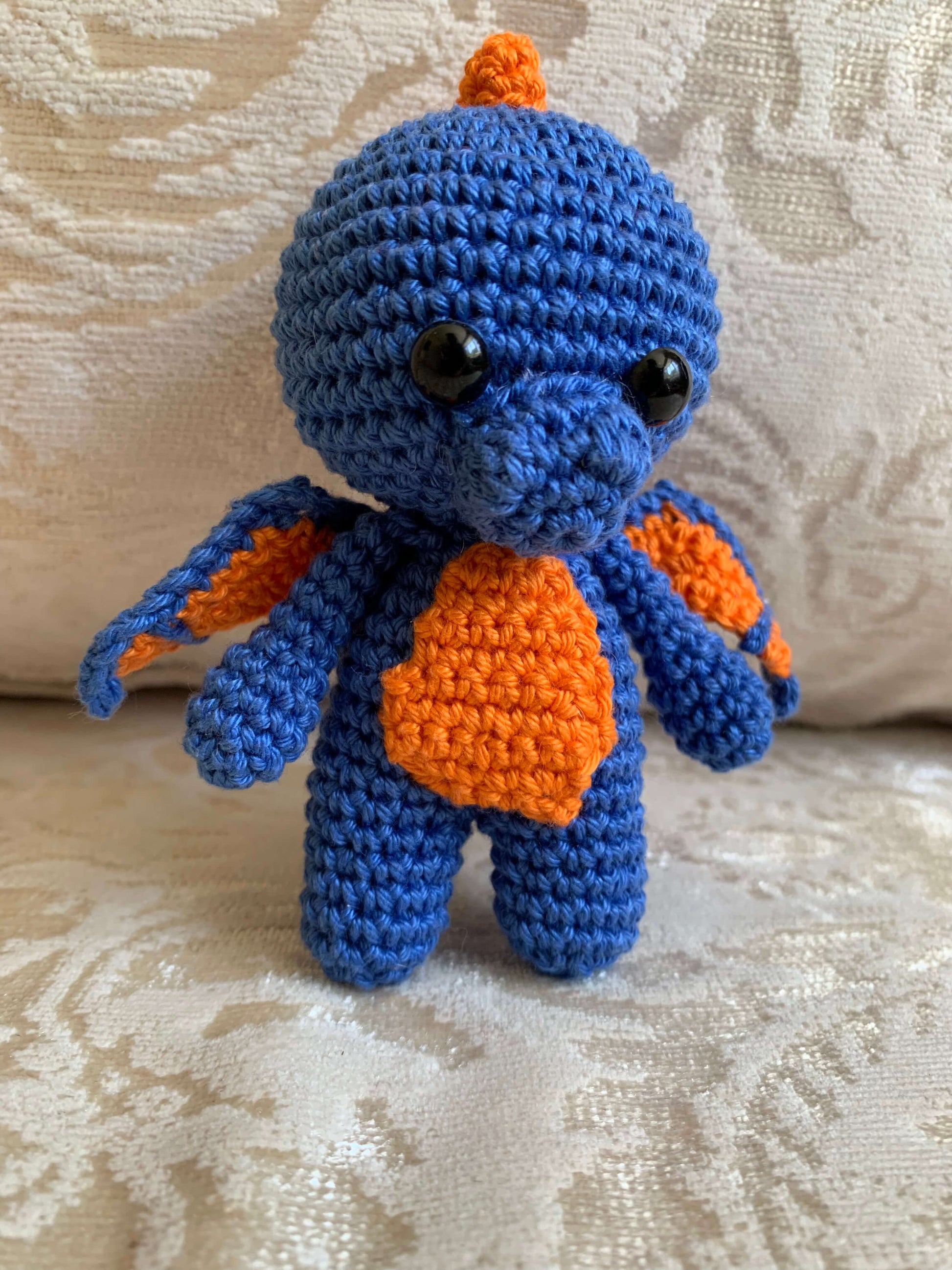 Crochet Amigurumi Blue Orange Winged Dragon plush toy keychain