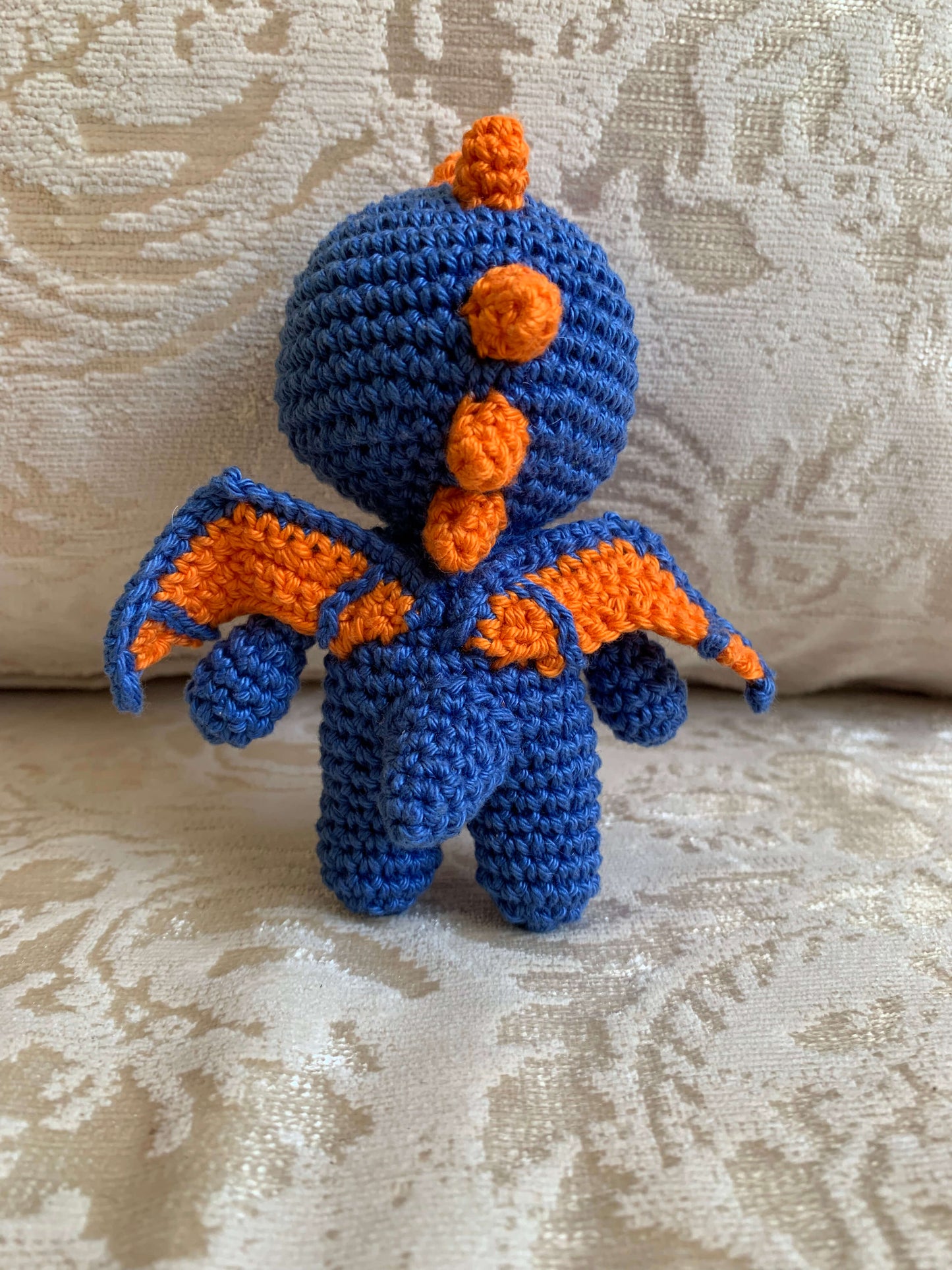 Crochet Amigurumi Blue Orange Winged Dragon plush toy keychain