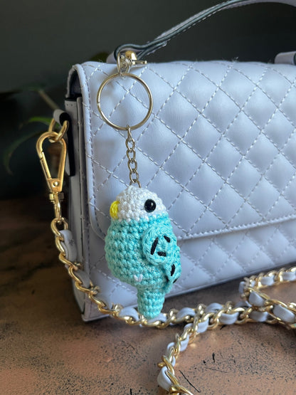 Crochet Amigurumi Blue Parakeet Parrot plush toy keychain