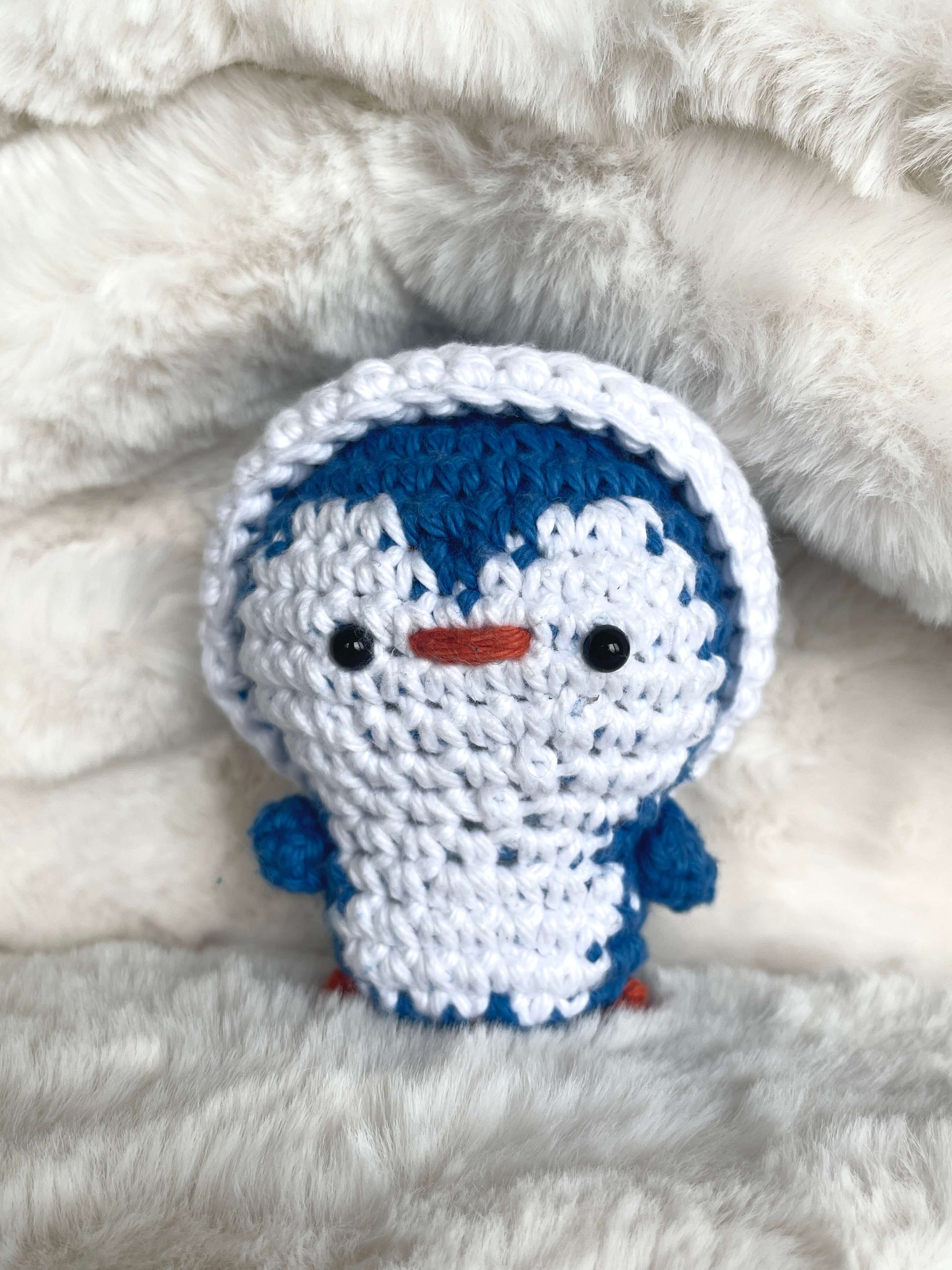 Blue Crochet Amigurumi Penguin with a hat beanie plush toy keychain