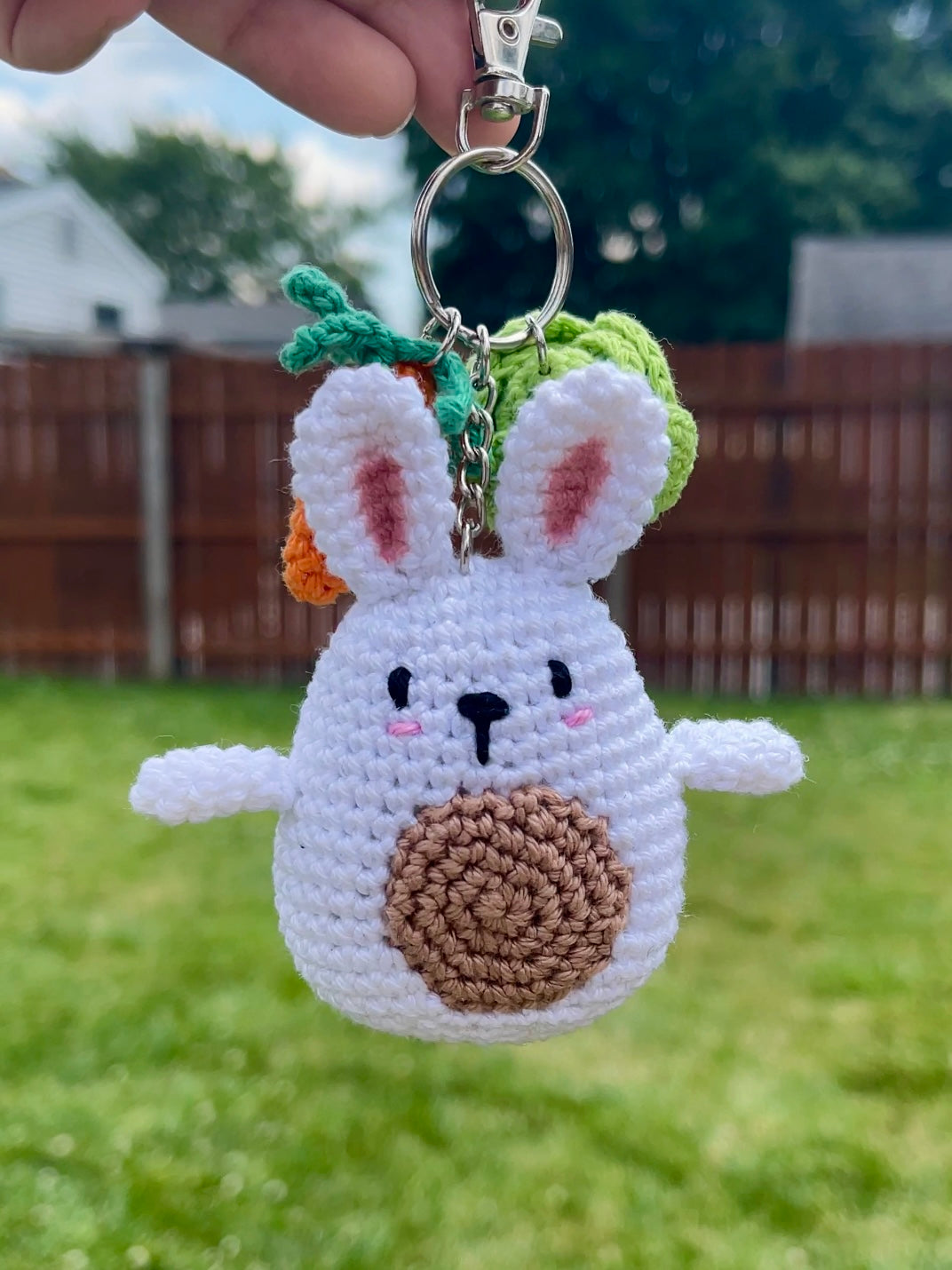 Crochet Amigurumi Bunny plush toy keychain with cabbage and carrot