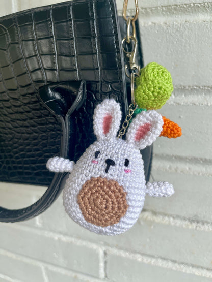 Crochet Amigurumi Bunny plush toy keychain with cabbage and carrot