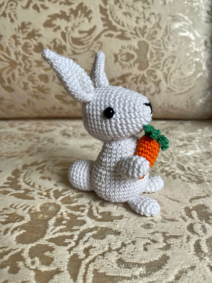 Crochet Amigurumi Bunny holding carrot plush toy keychain