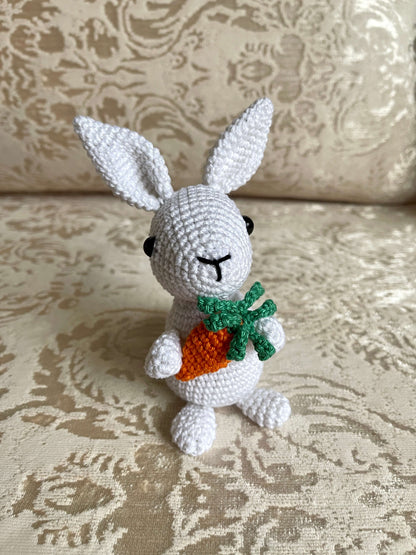 Crochet Amigurumi Bunny holding carrot plush toy keychain