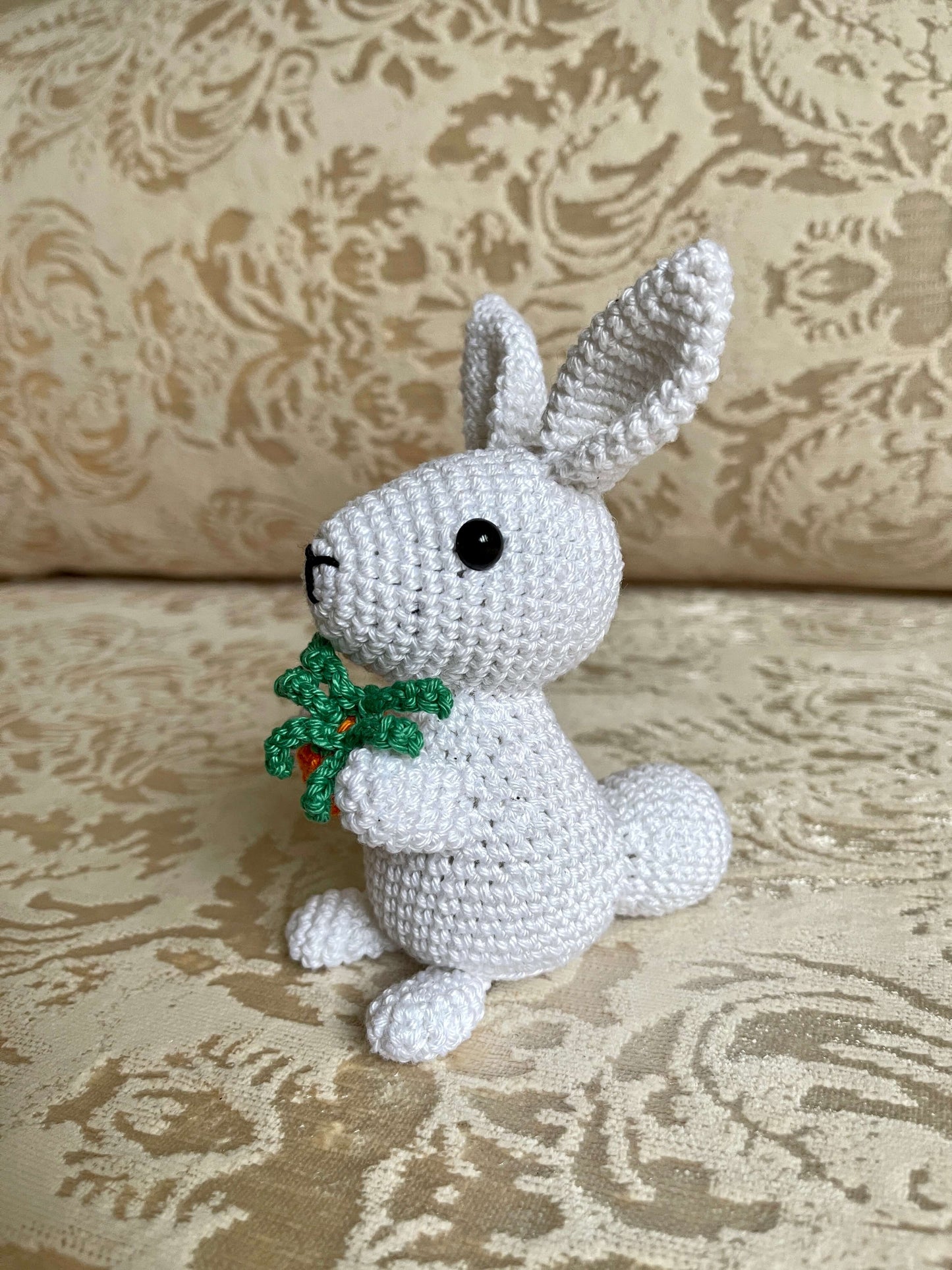 Crochet Amigurumi Bunny holding carrot plush toy keychain