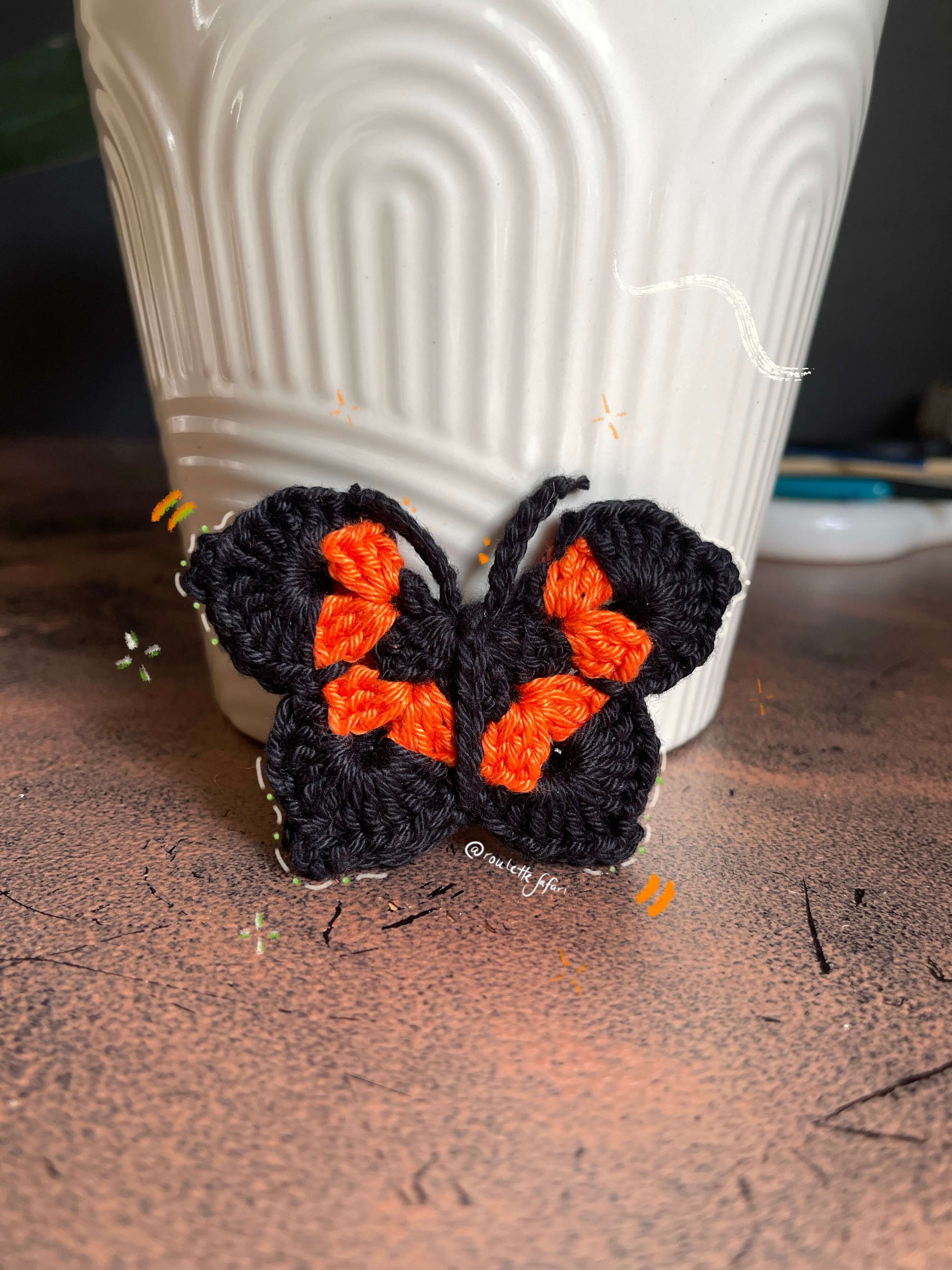 Crochet Amigurumi Butterfly Monarch plush toy keychain