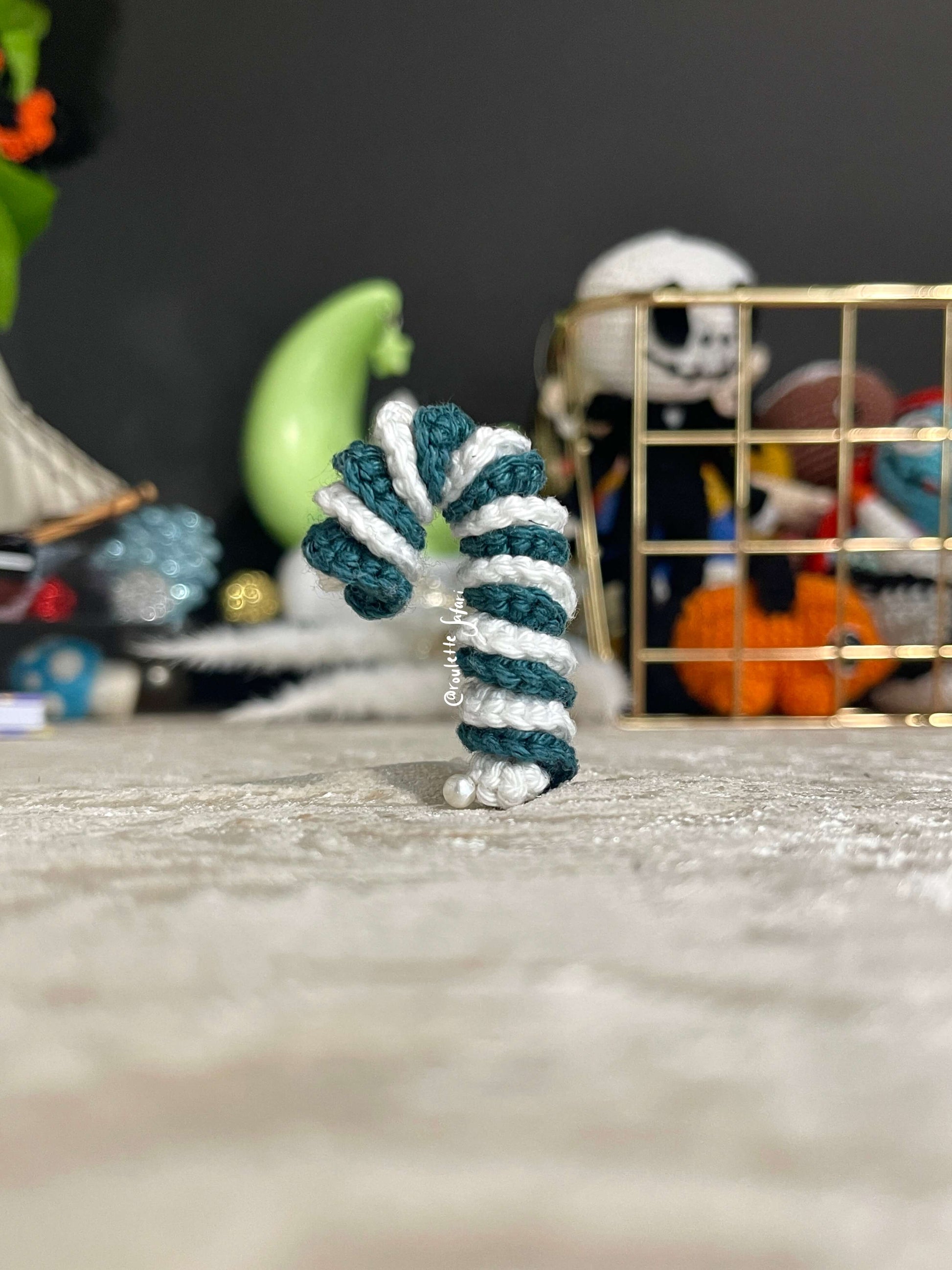 Crochet Amigurumi Green Candy Cane plush ornament