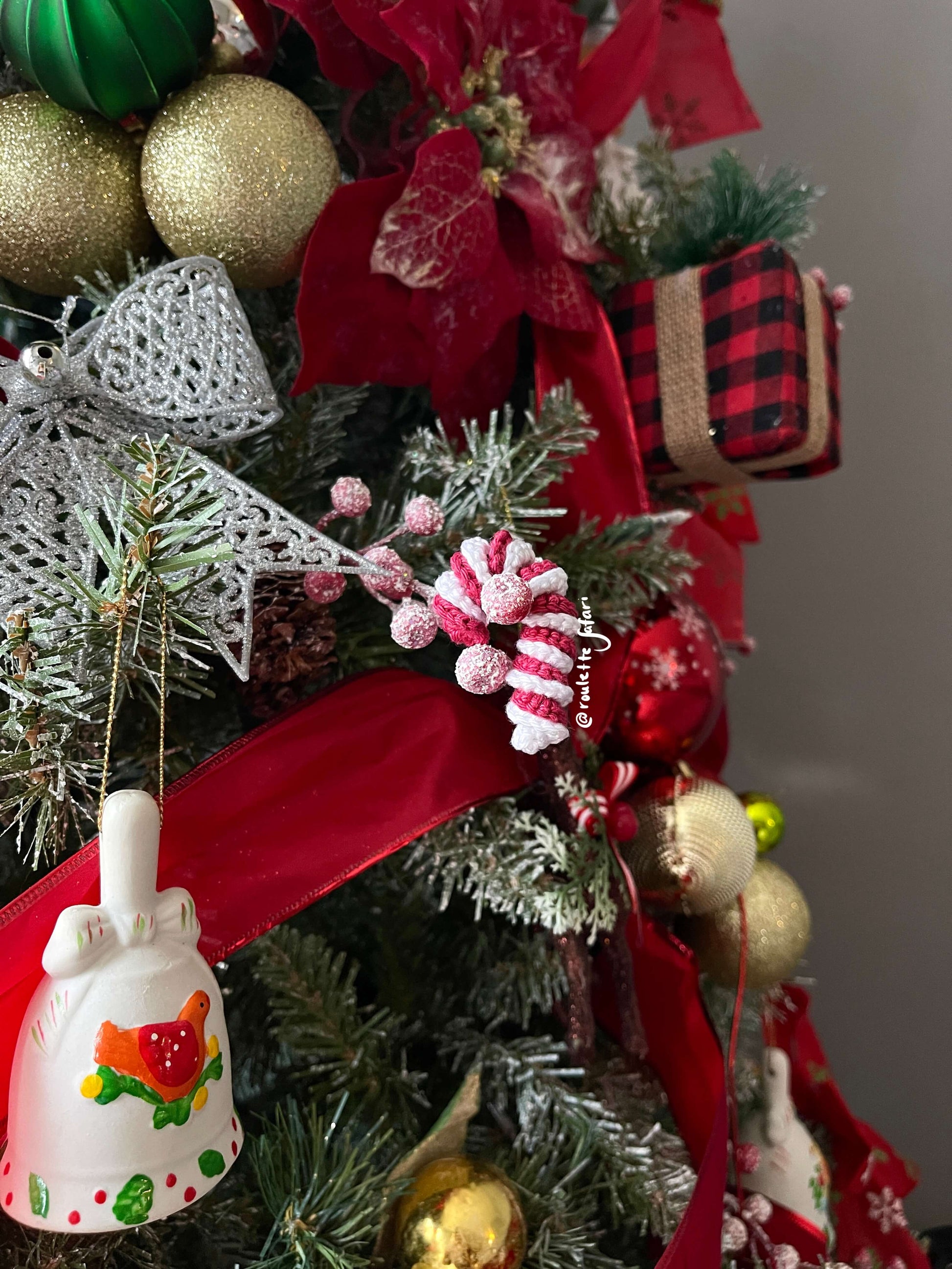 Crochet Amigurumi Red Candy Cane plush ornament