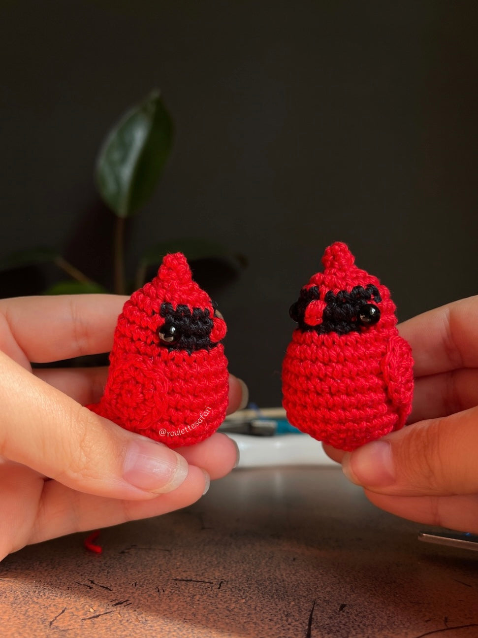 Crochet Amigurumi Cardinal plush toy keychain