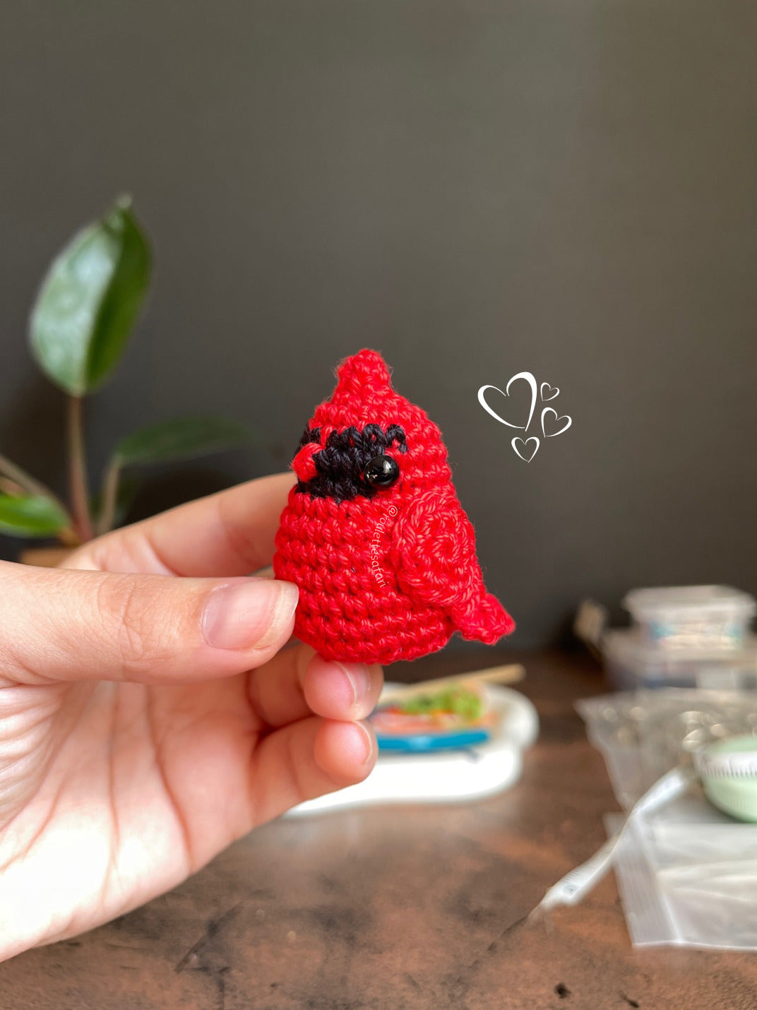 Crochet Amigurumi Cardinal plush toy keychain