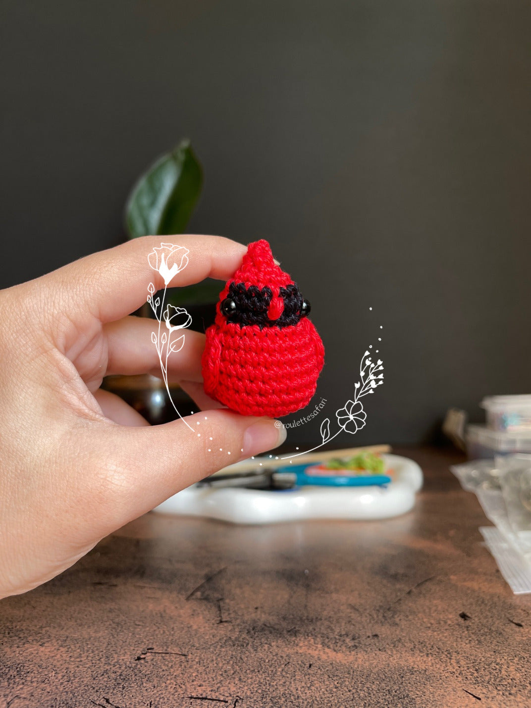 Crochet Amigurumi Cardinal plush toy keychain