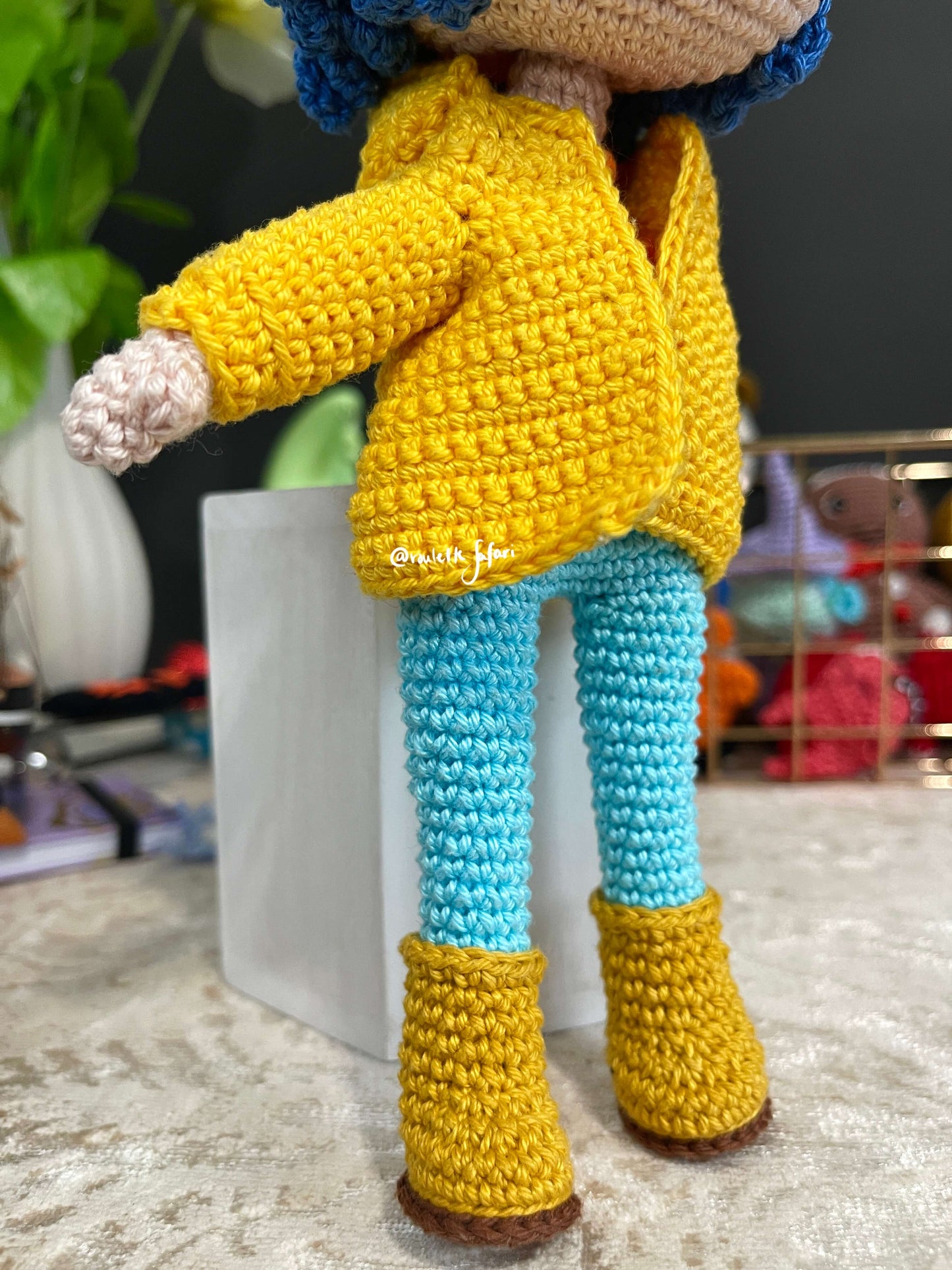 Crochet Amigurumi Coraline with a raincoat inspired Anime plush doll