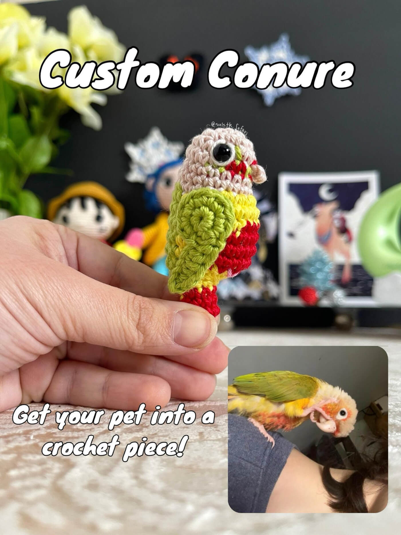 Crochet Amigurumi Parakeet Parrot plush toy keychain custom