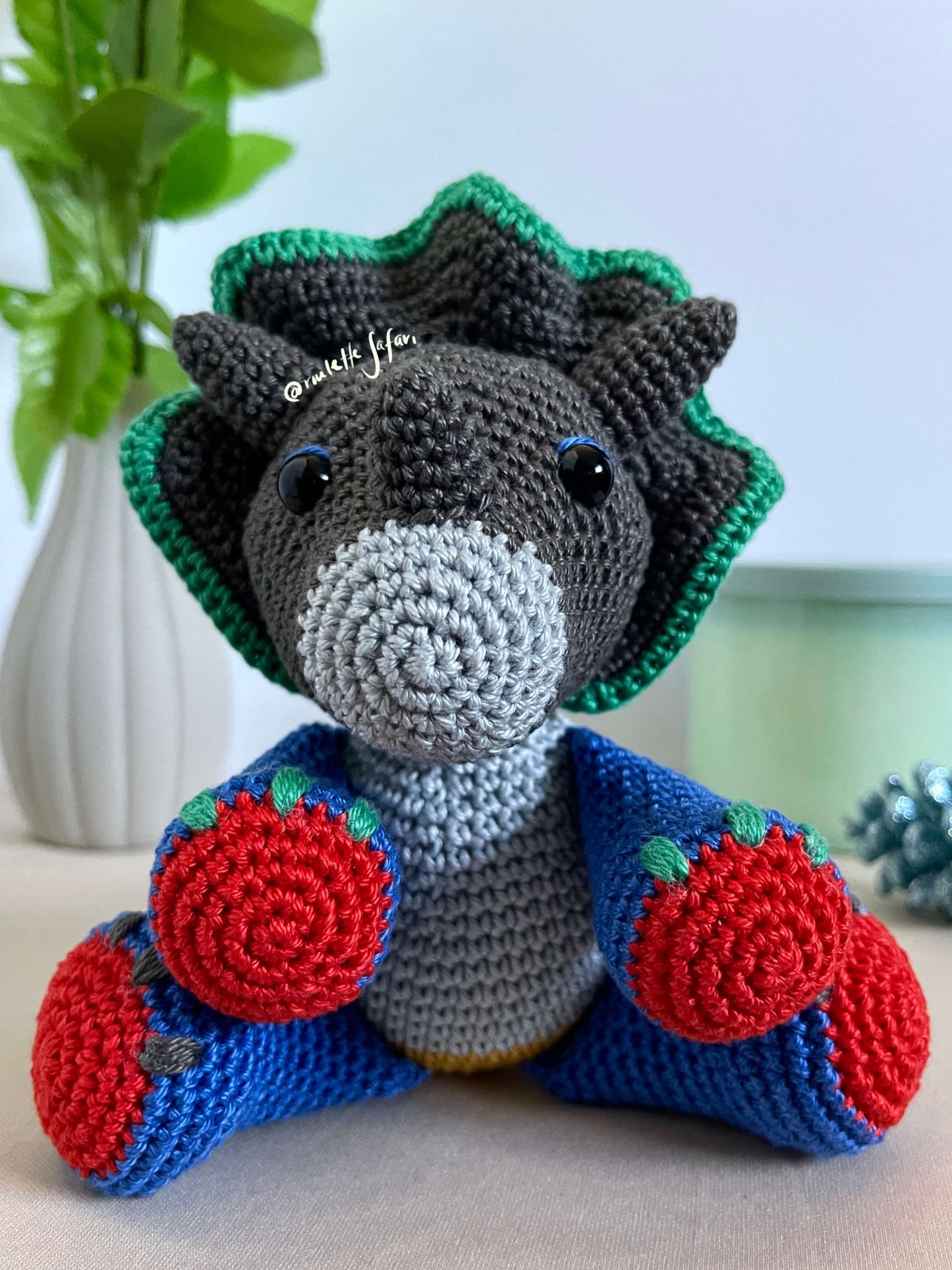 Crochet Amigurumi Triceratops dinosaur plush toy