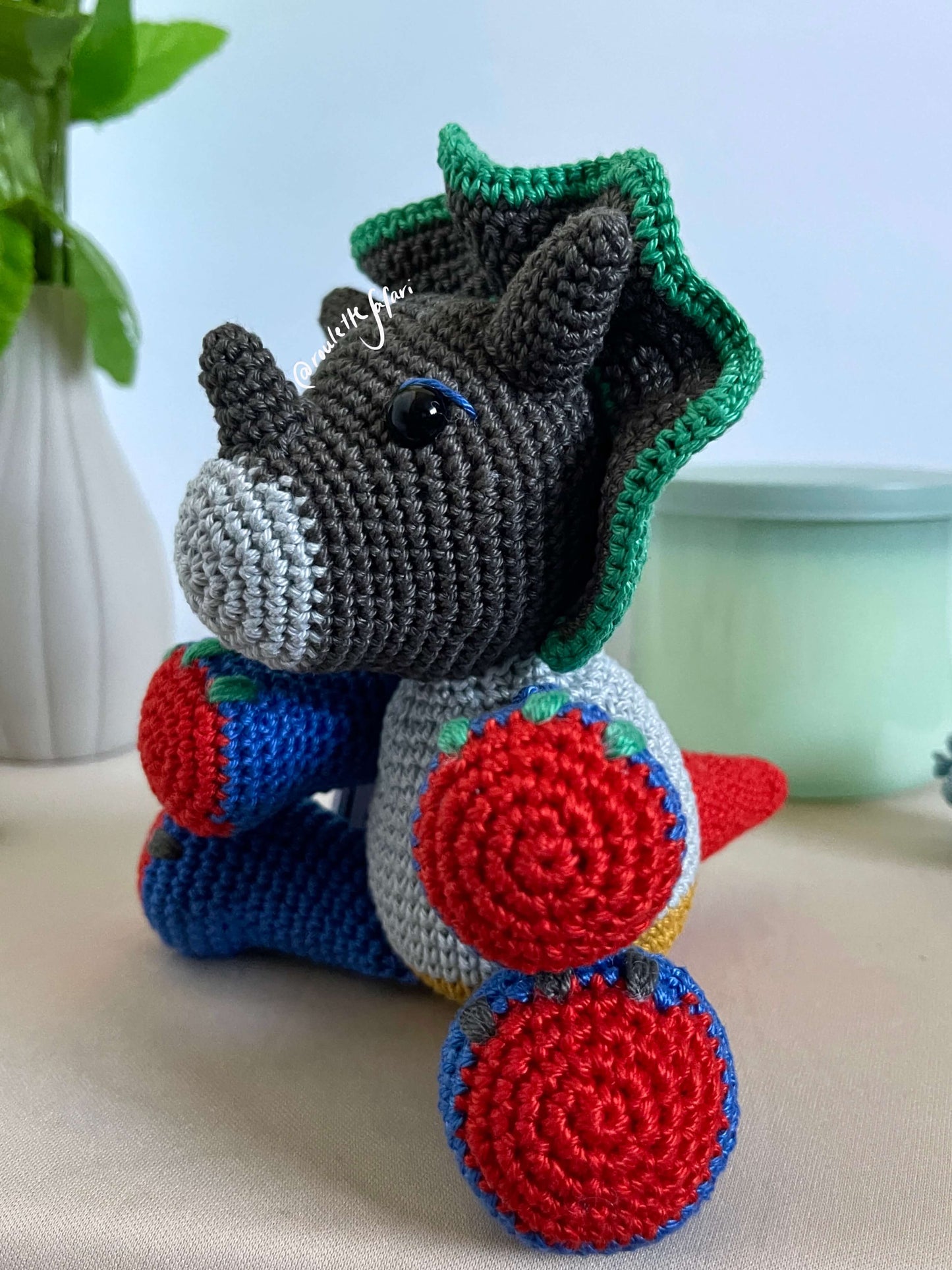 Crochet Amigurumi Triceratops dinosaur plush toy