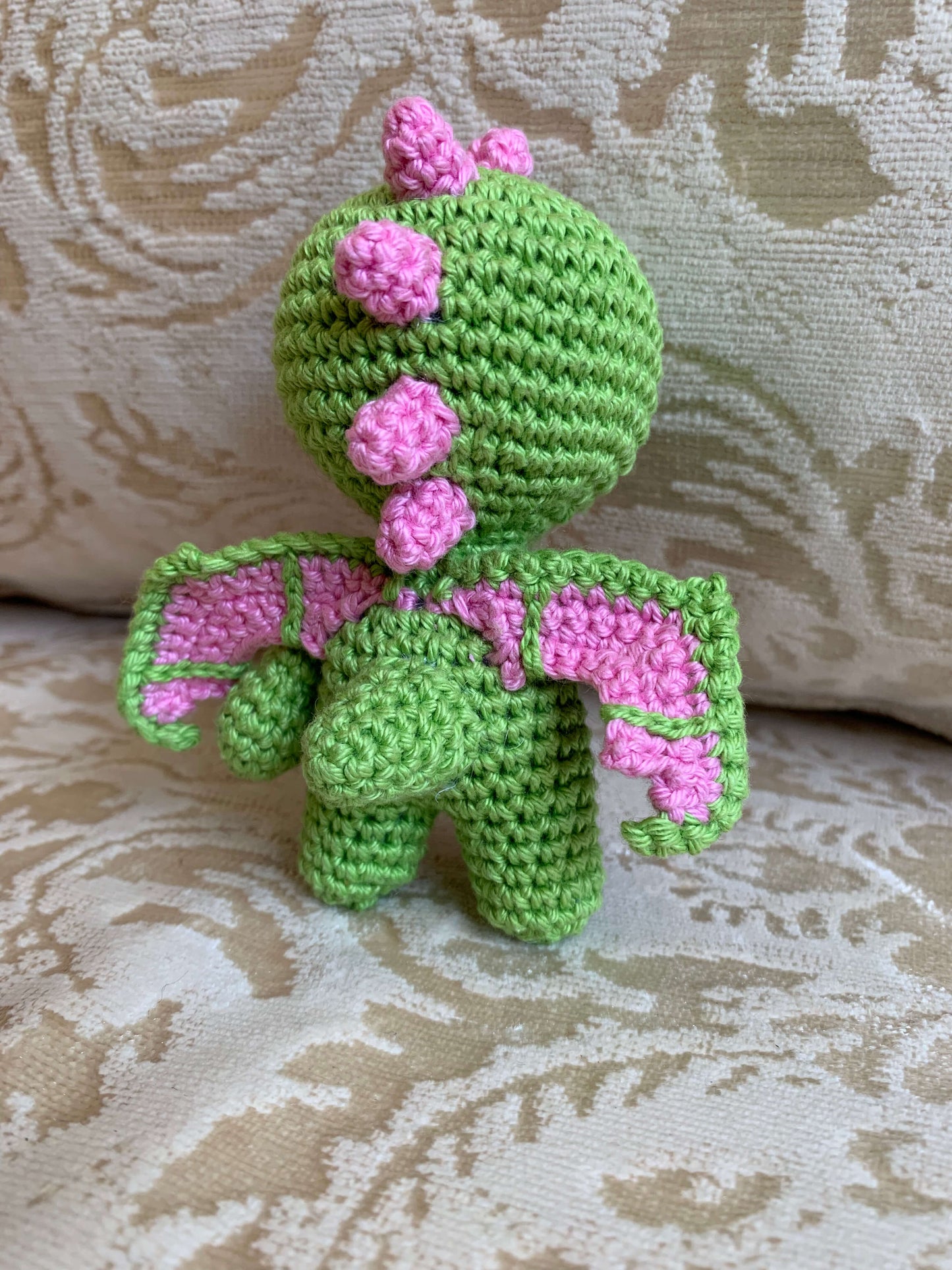 Crochet Amigurumi Green Pink Winged Dragon plush toy keychain