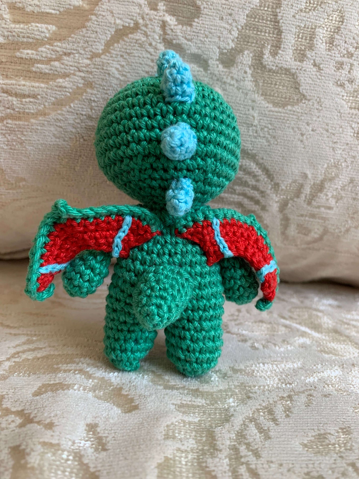 Crochet Amigurumi Green Red Blue Winged Dragon plush toy keychain