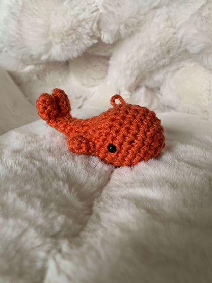 Orange Crochet Amigurumi Whale plush toy keychain