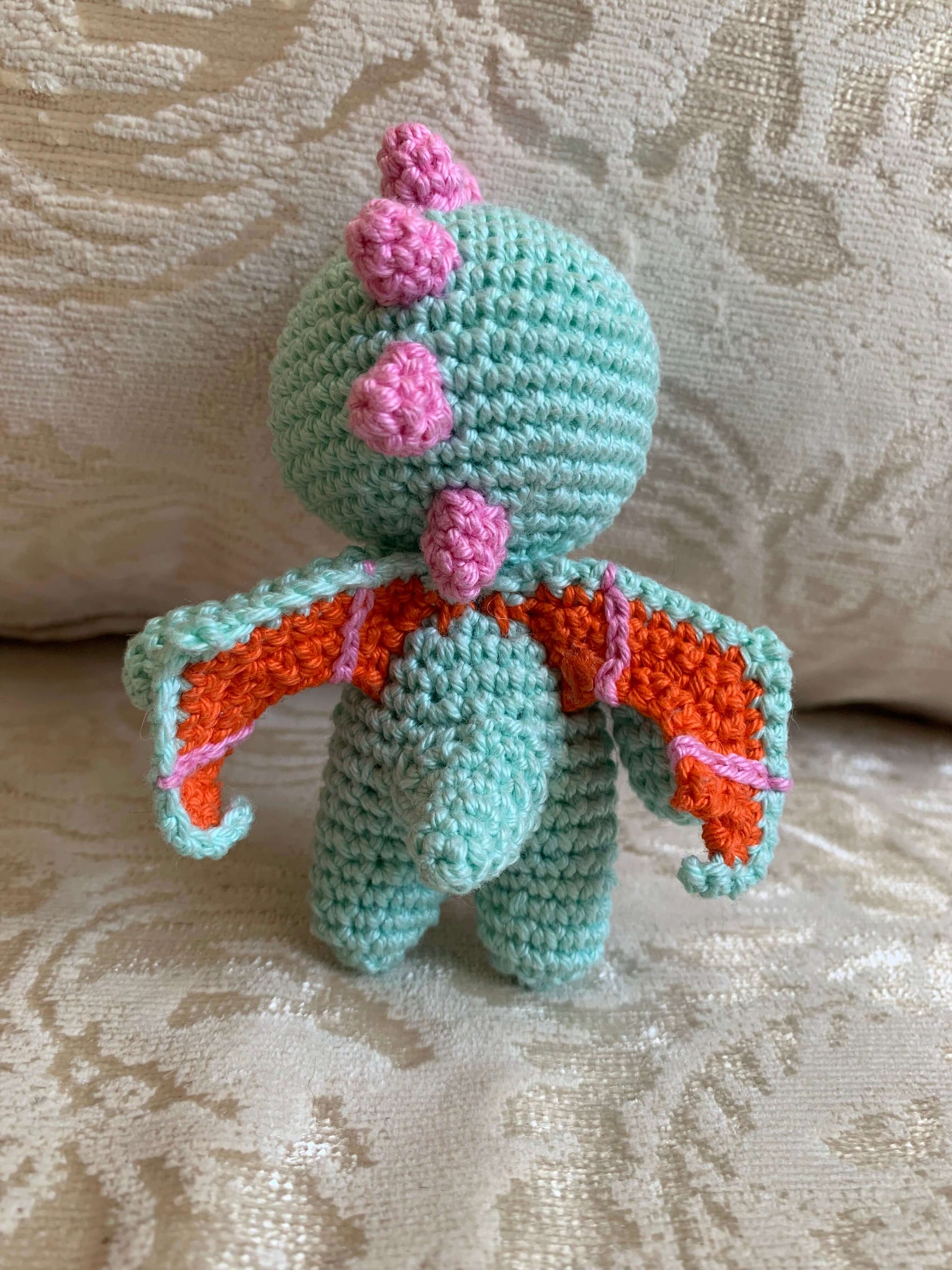 Crochet Amigurumi Mint Pink Orange Winged Dragon plush toy keychain