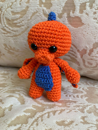 Crochet Amigurumi Orange Blue Winged Dragon plush toy keychain