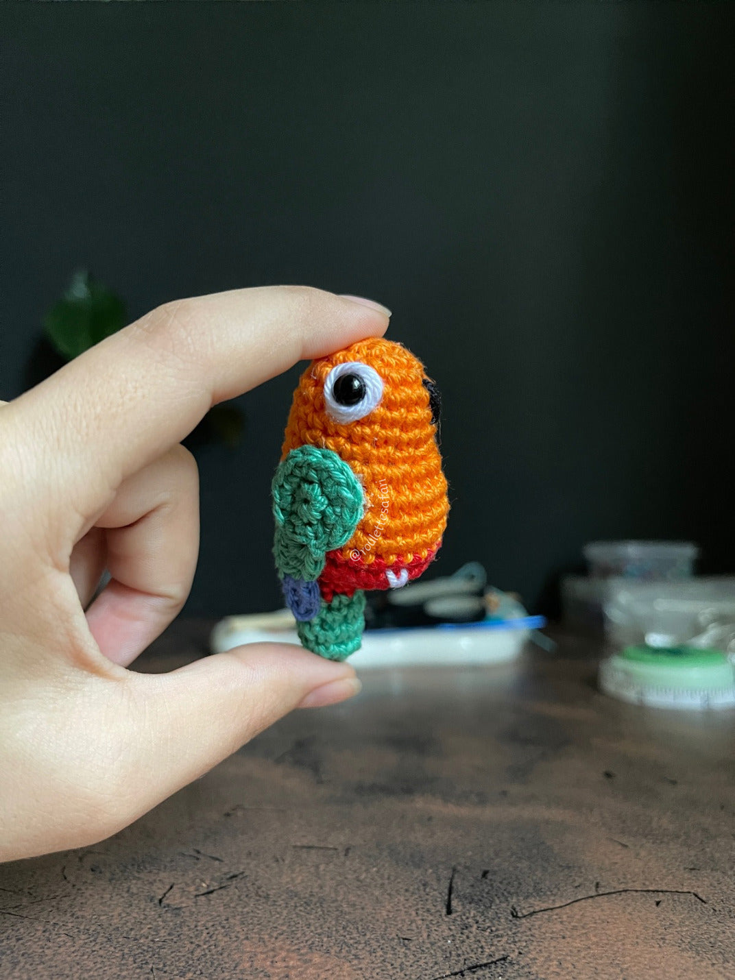 Crochet Amigurumi Orange Parakeet Parrot plush toy keychain