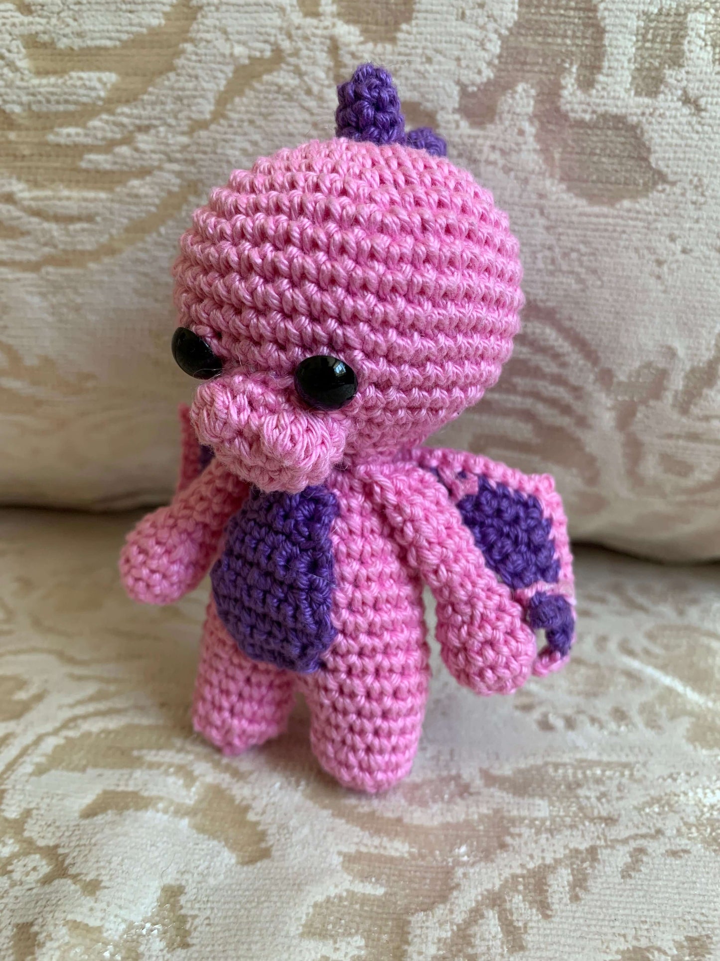 Crochet Amigurumi Pink Purple Winged Dragon plush toy keychain