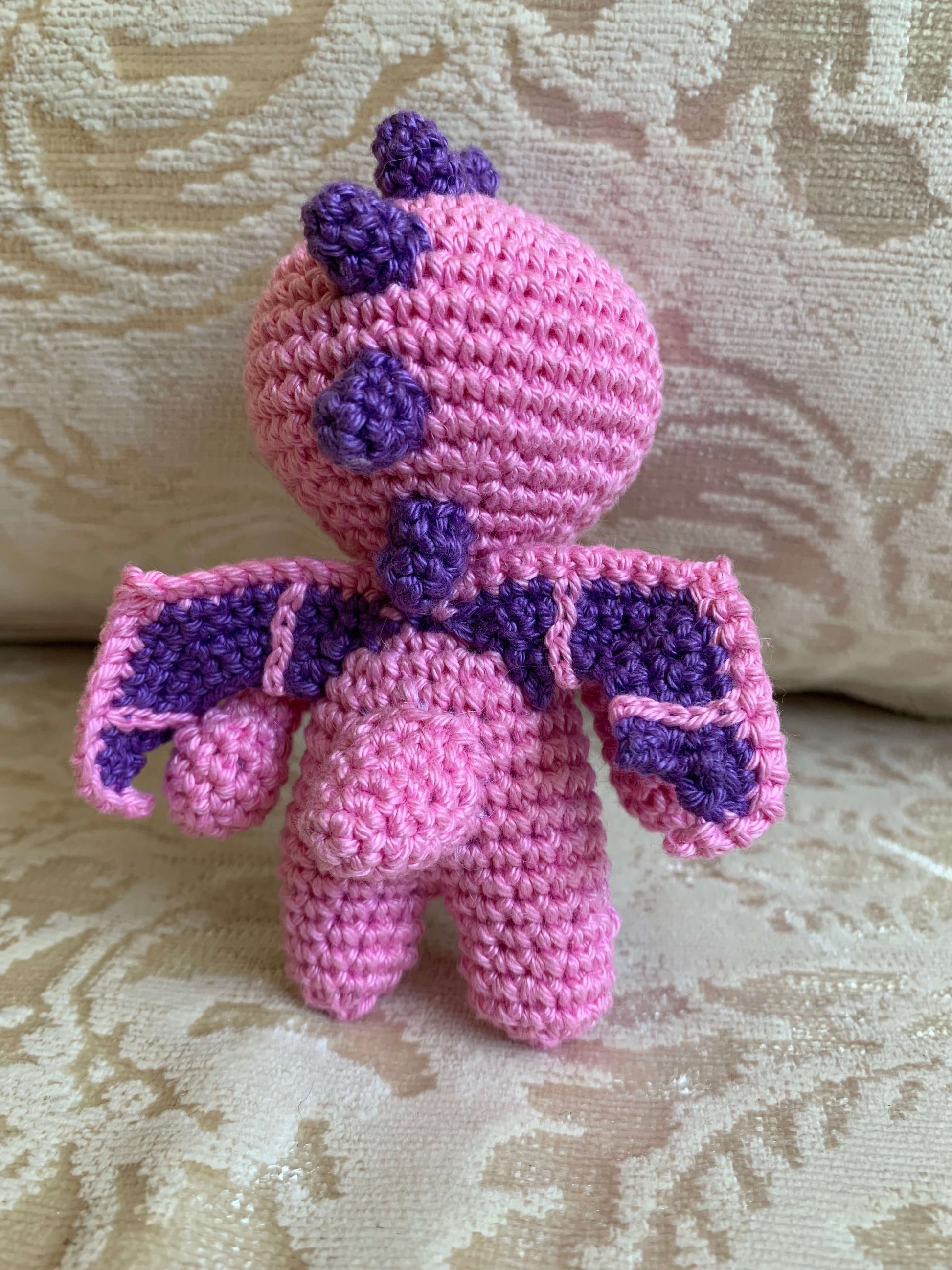 Crochet Amigurumi Pink Purple Winged Dragon plush toy keychain