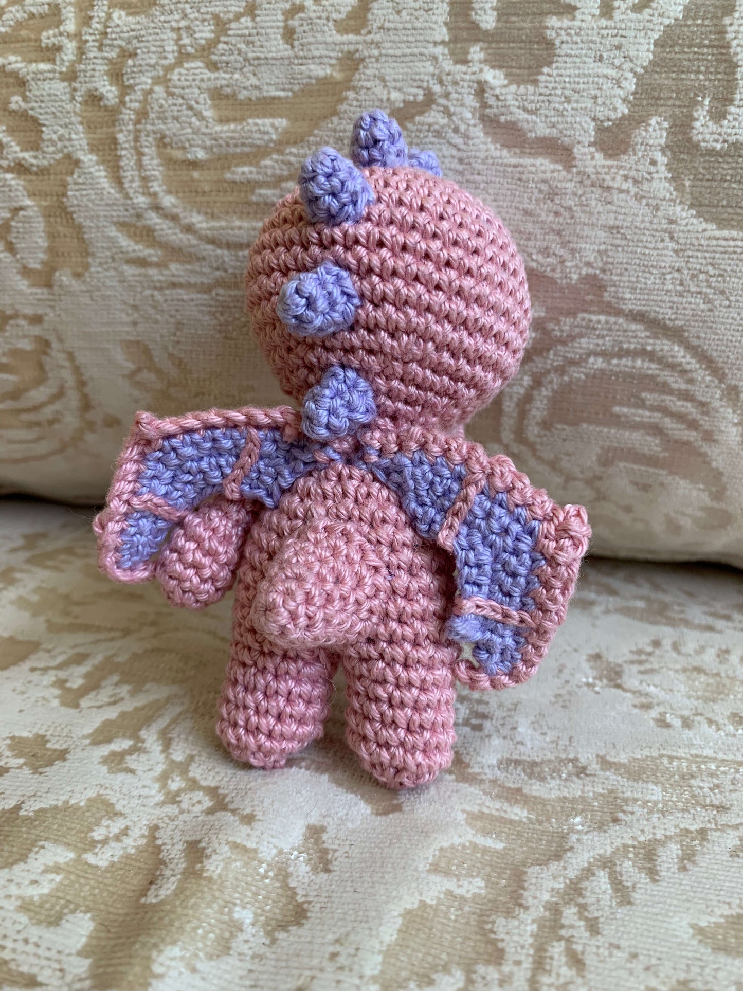 Crochet Amigurumi Pink Purple Winged Dragon plush toy keychain