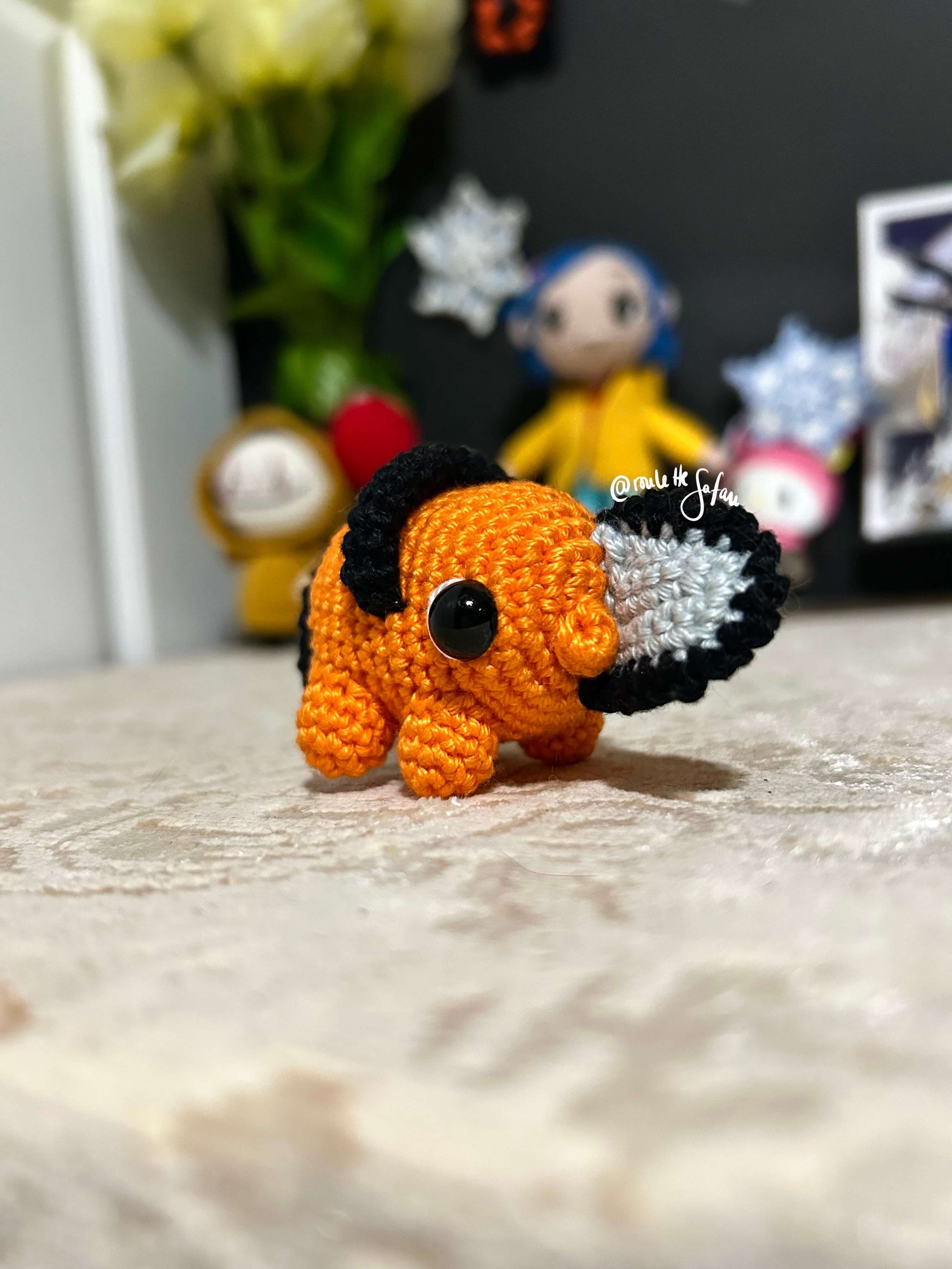 Orange Pochita Crochet Chainsawman devil Amigurumi plush toy keychain