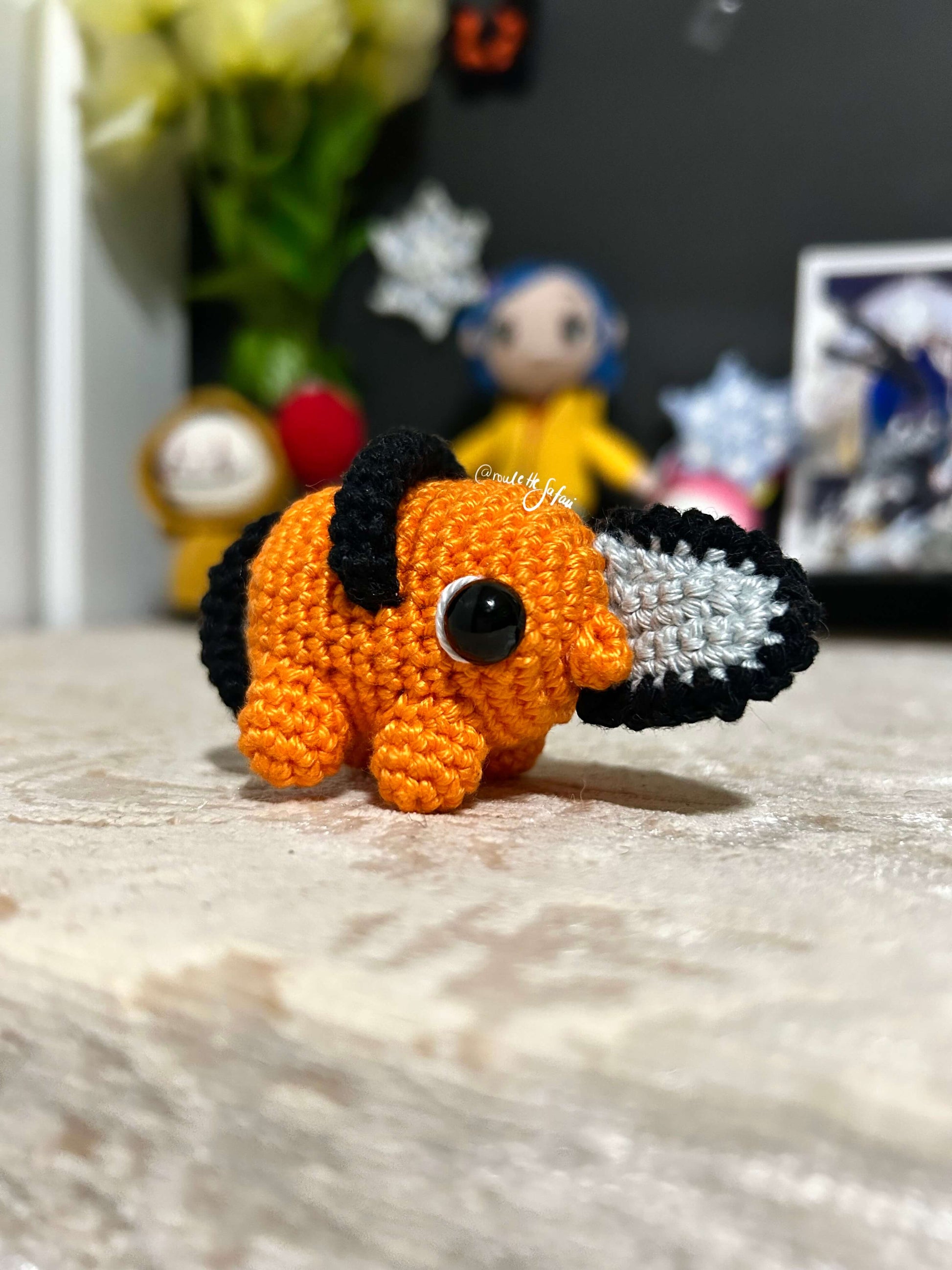 Orange Pochita Crochet Chainsawman devil Amigurumi plush toy keychain
