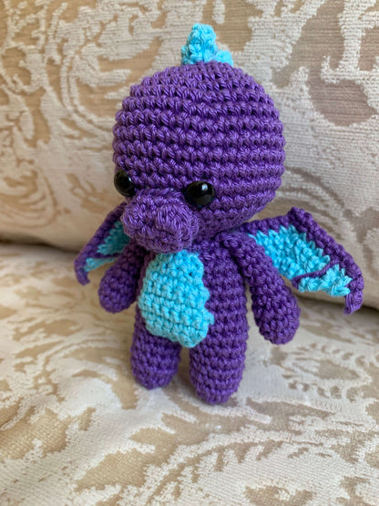 Crochet Amigurumi Purple Blue Winged Dragon plush toy keychain