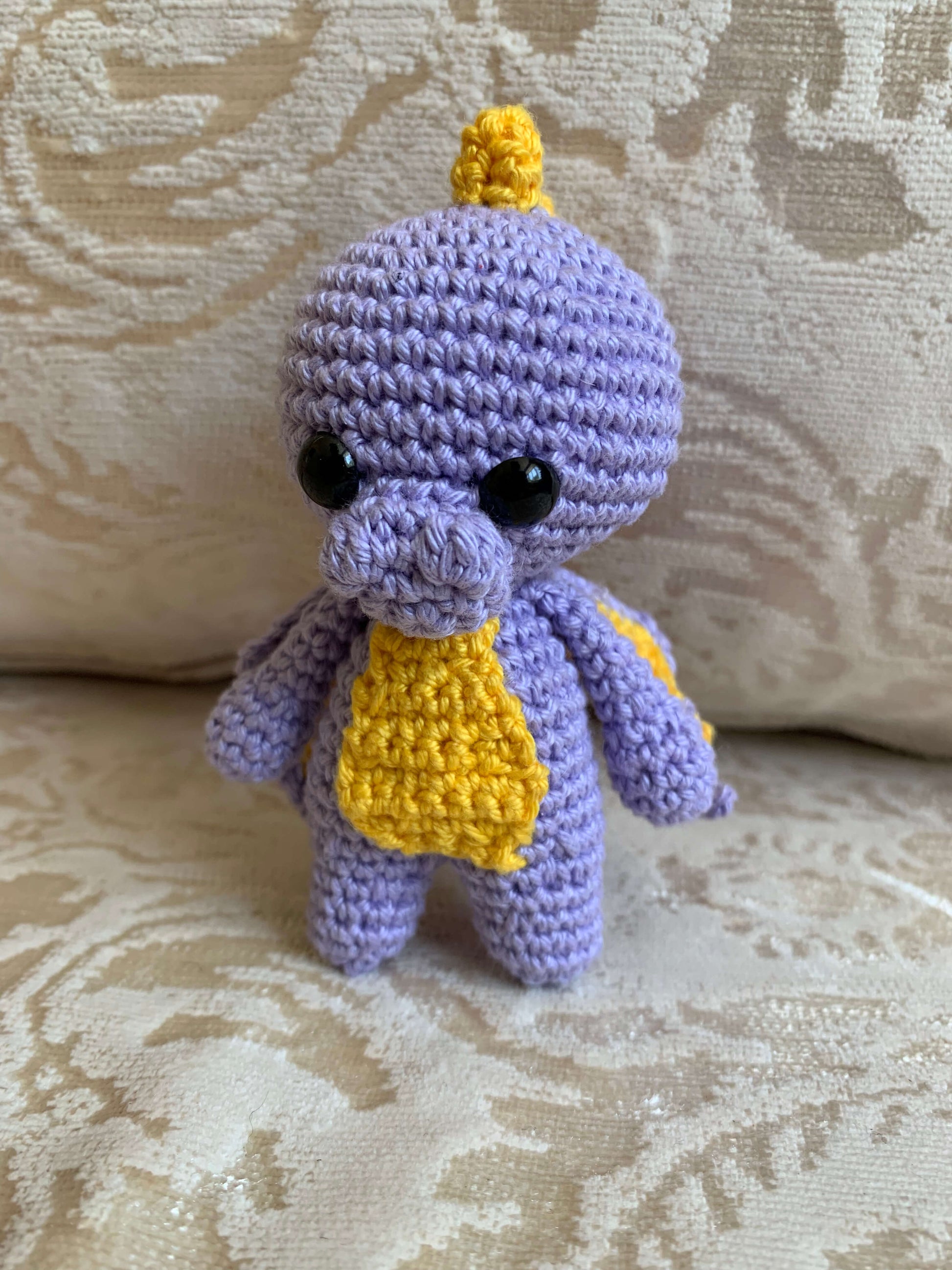 Crochet Amigurumi Purple Yellow Winged Dragon plush toy keychain