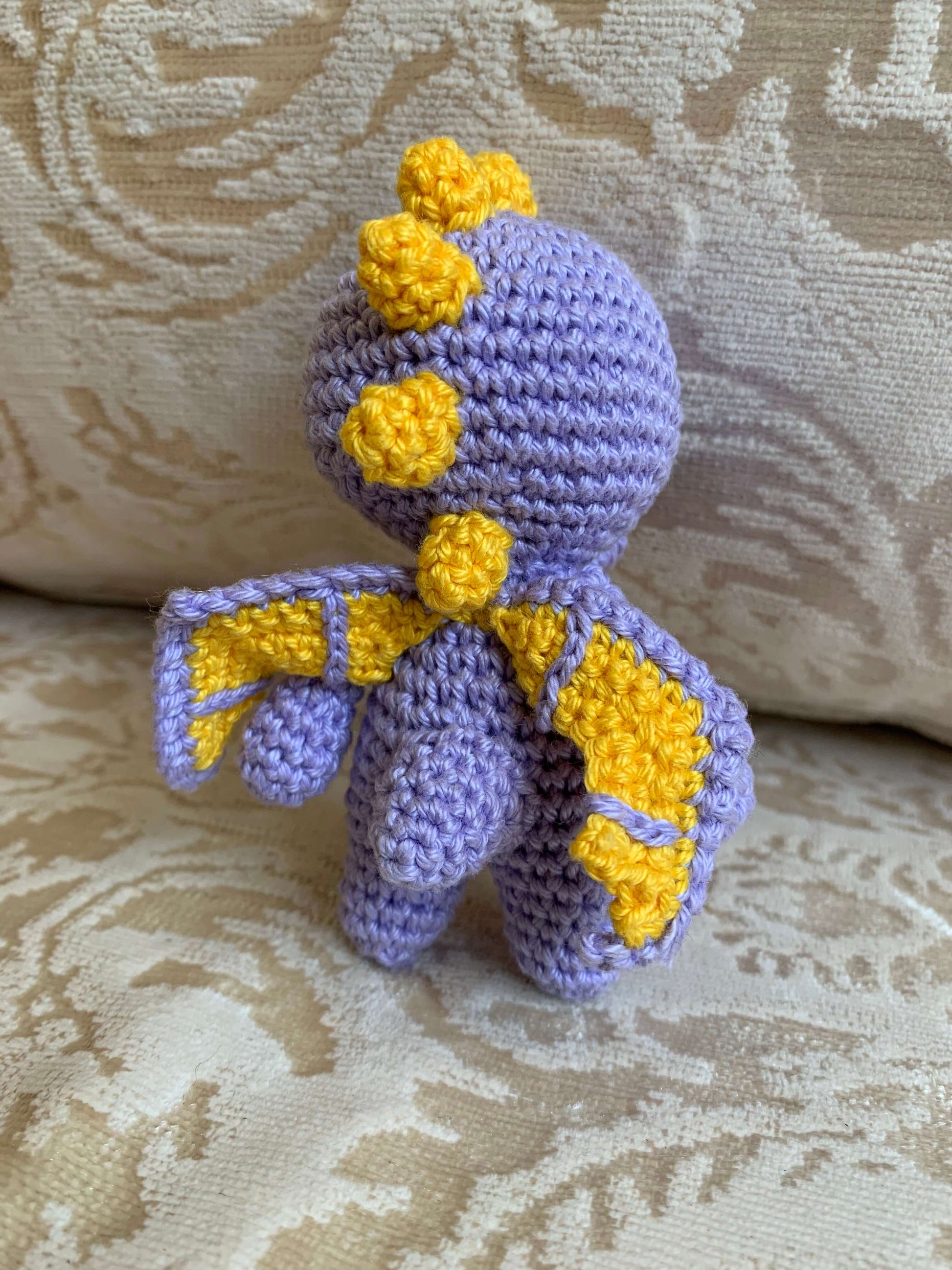 Crochet Amigurumi Purple Yellow Winged Dragon plush toy keychain