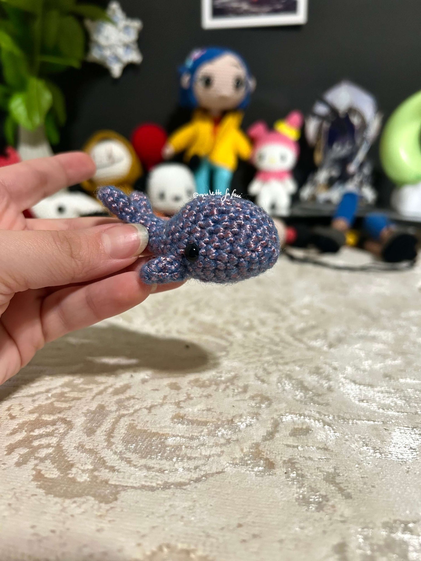 Pink Blue Crochet Amigurumi Whale plush toy keychain