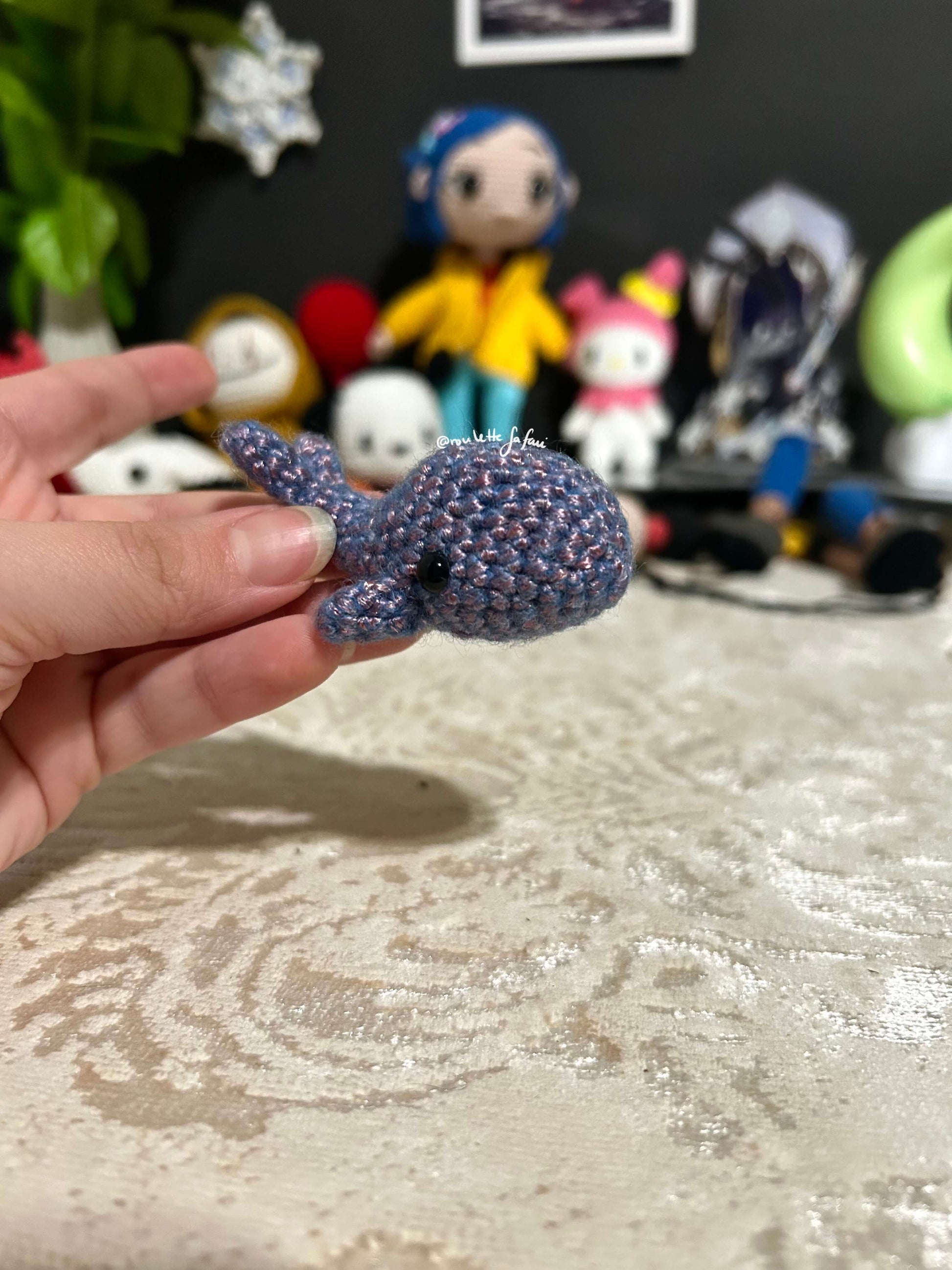 Pink Blue Crochet Amigurumi Whale plush toy keychain