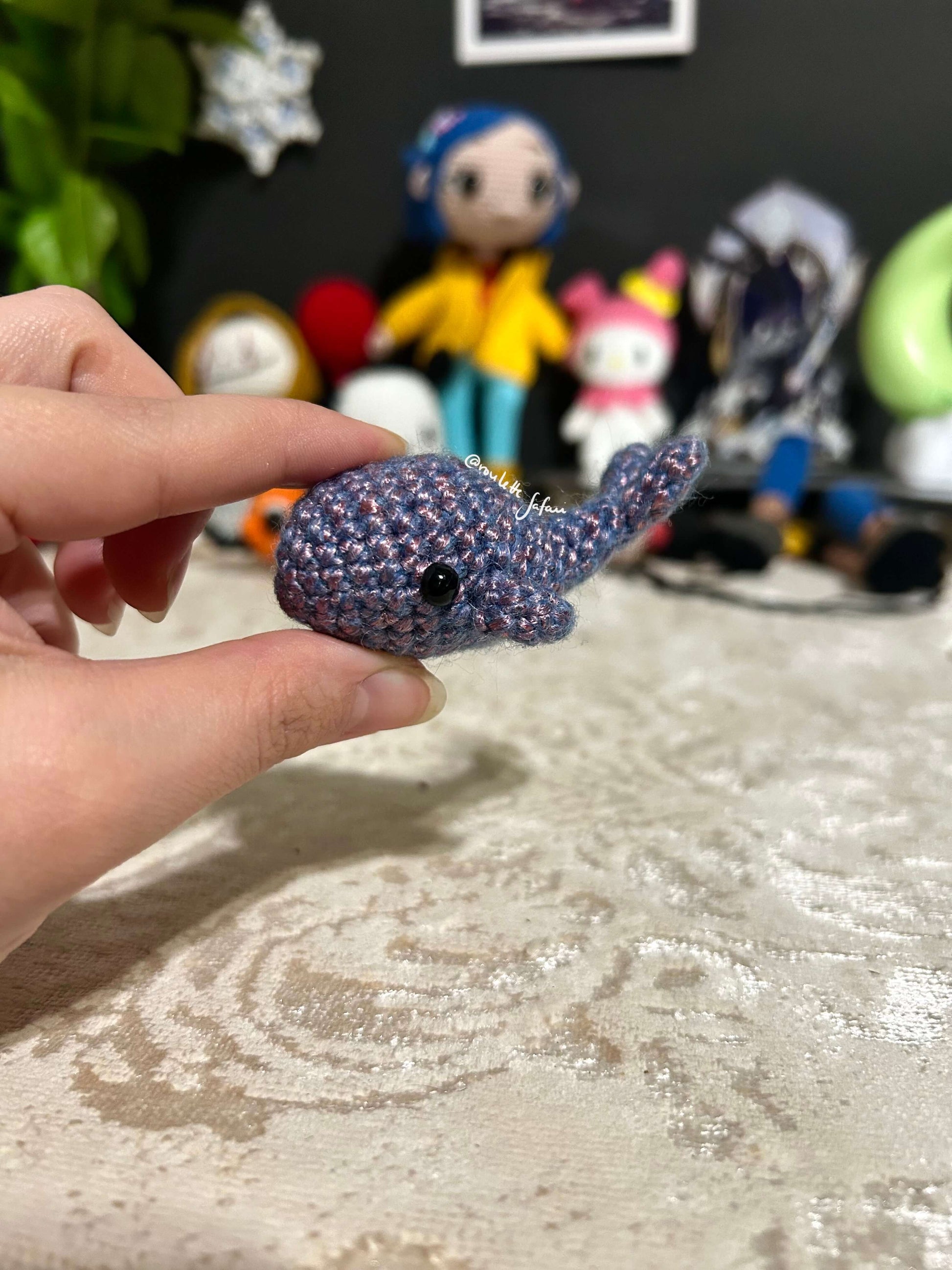 Pink Blue Crochet Amigurumi Whale plush toy keychain