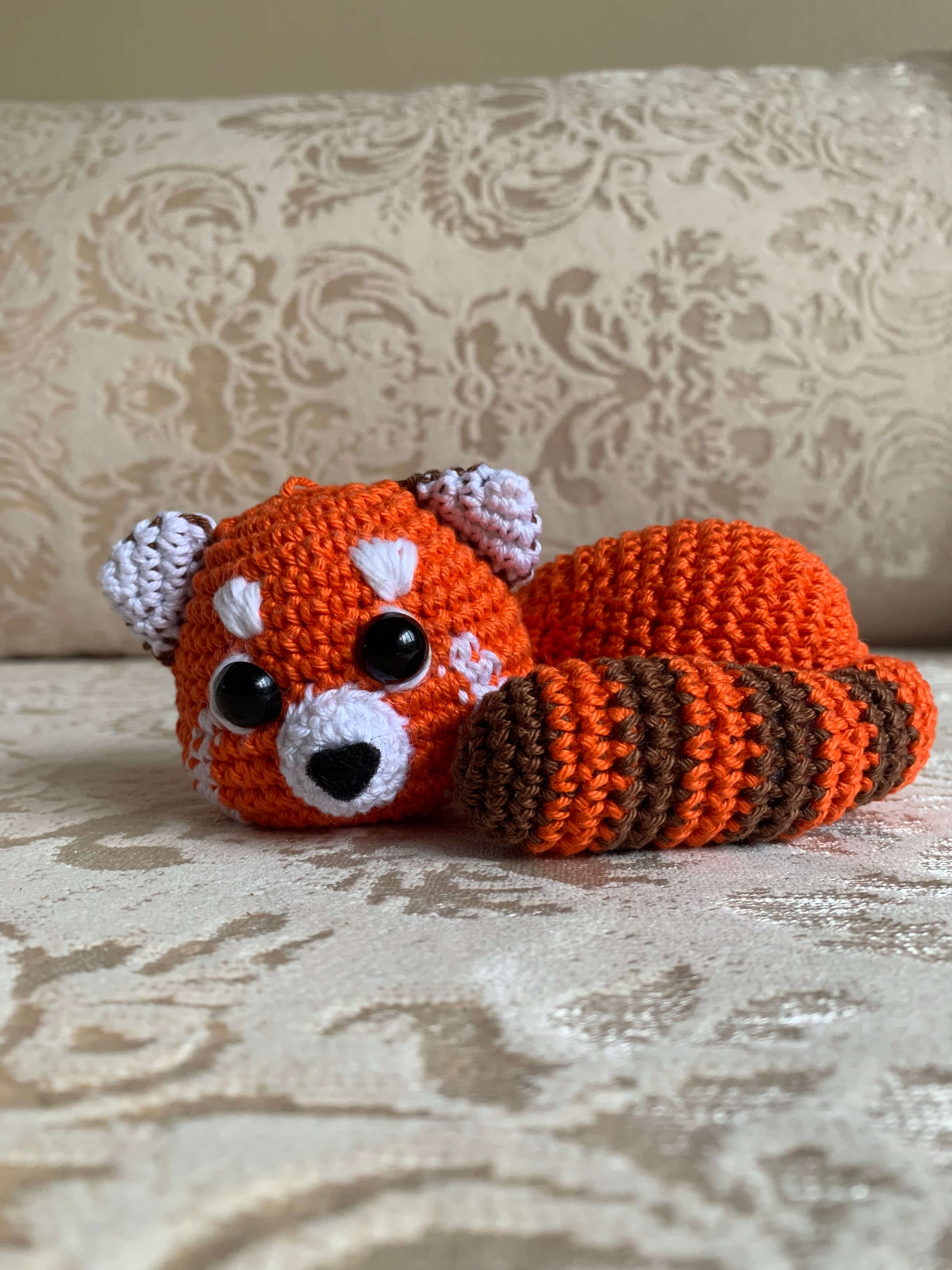 Crochet Amigurumi Sleeping Red Panda plush toy keychain