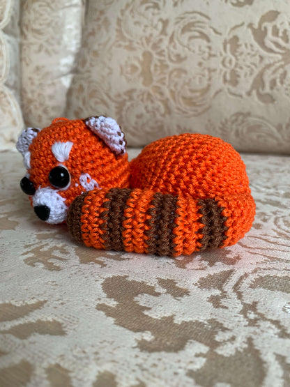 Crochet Amigurumi Sleeping Red Panda plush toy keychain