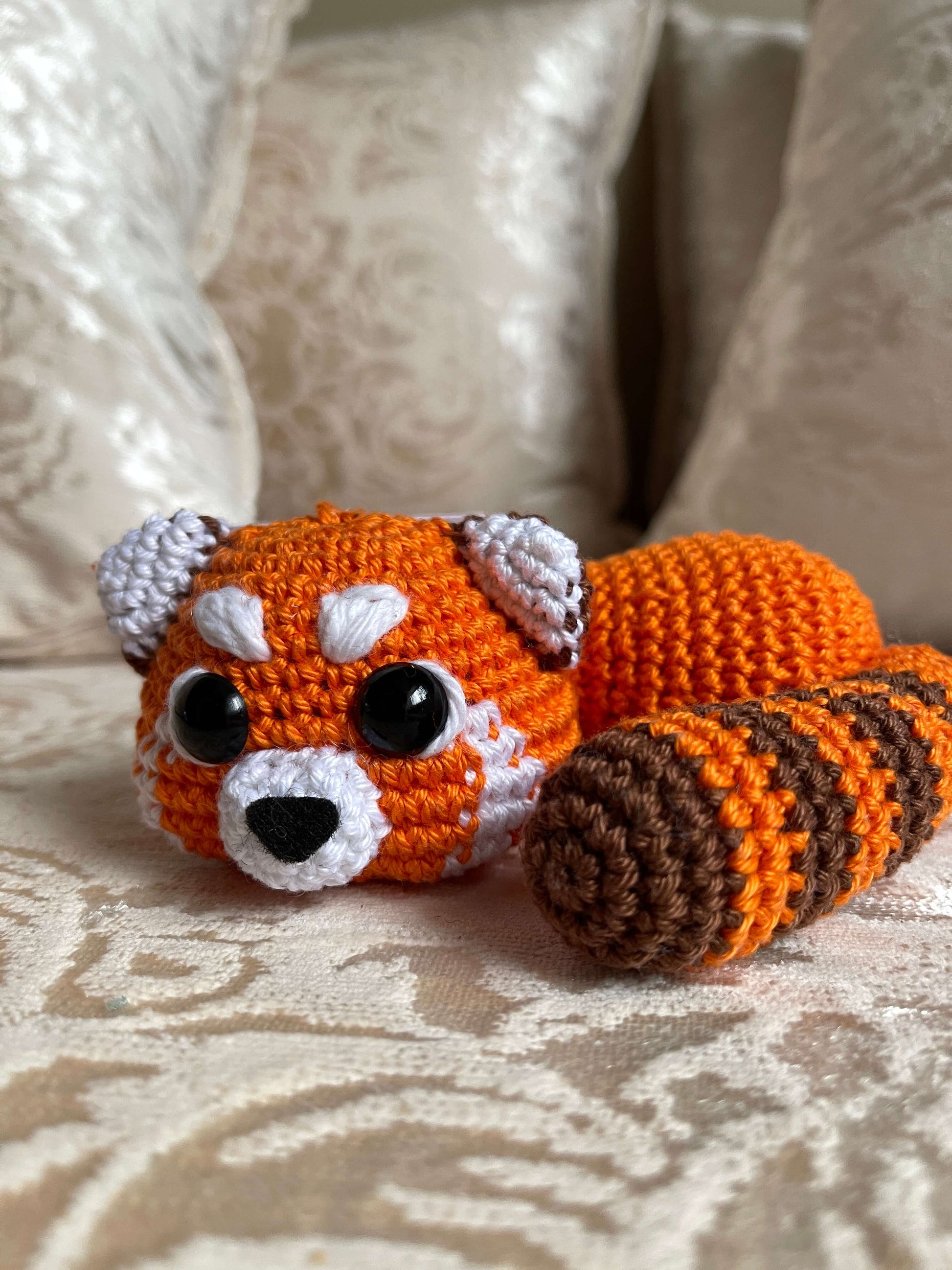 Crochet Amigurumi Sleeping Red Panda plush toy keychain